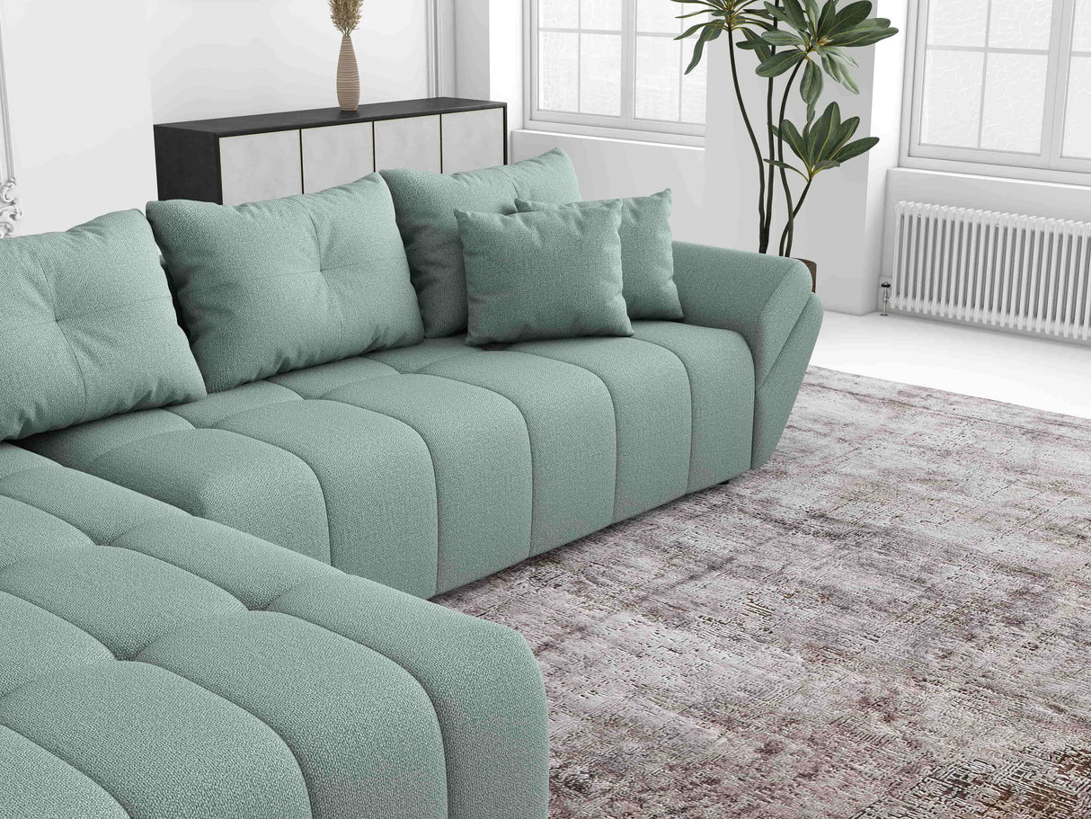 Colțar extensibil dumonde cu ladă de depozitare si sezut confortabil din spuma HR, Berlin XL Enjoy Lux Mint 350x185 cm Fabrica