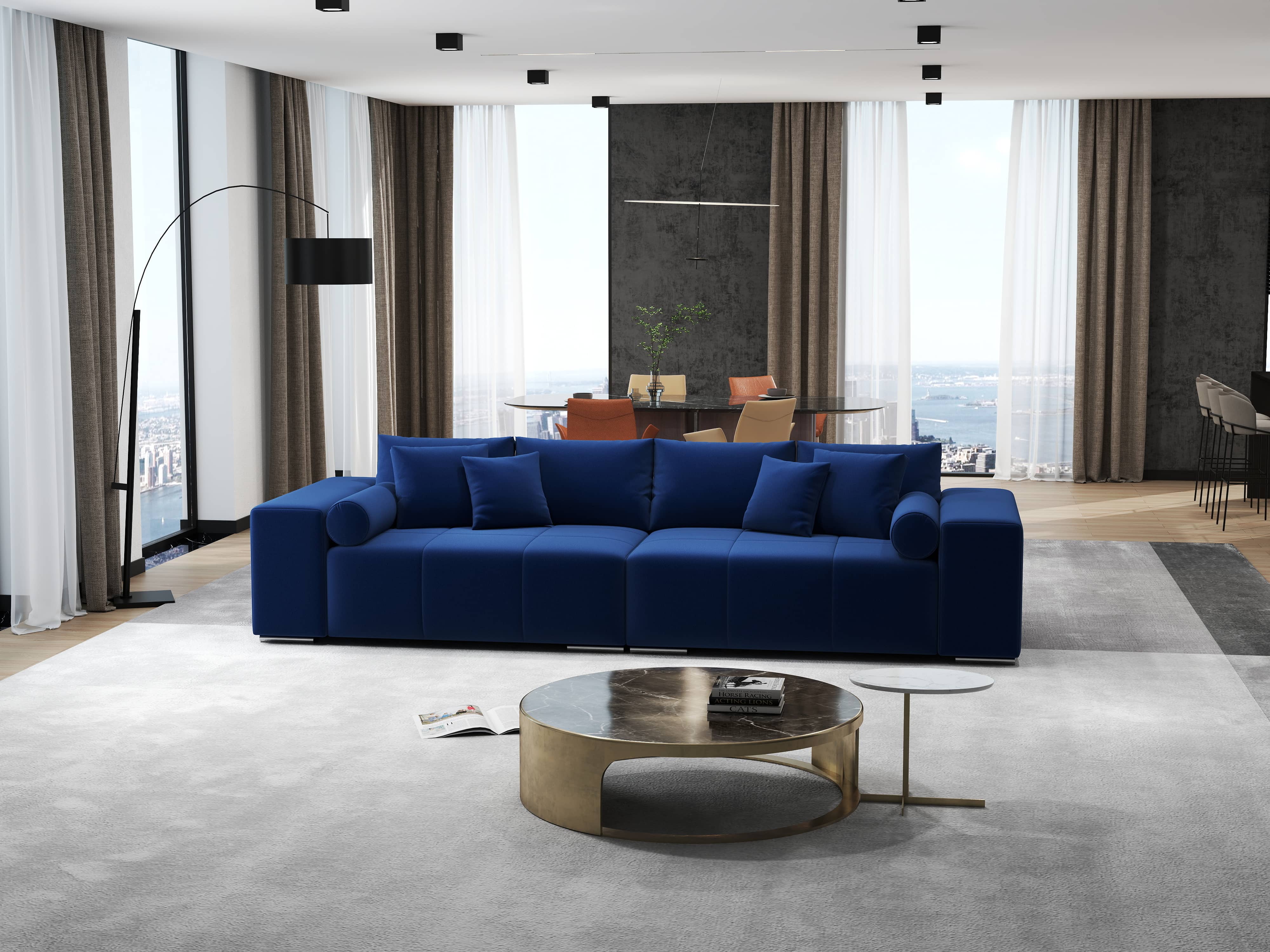 Canapea extensibilă dumonde cu ladă de depozitare si sezut confortabil din spuma HR, Marbela Royal Velvet Albastru XXL 295x100 cm fabrica