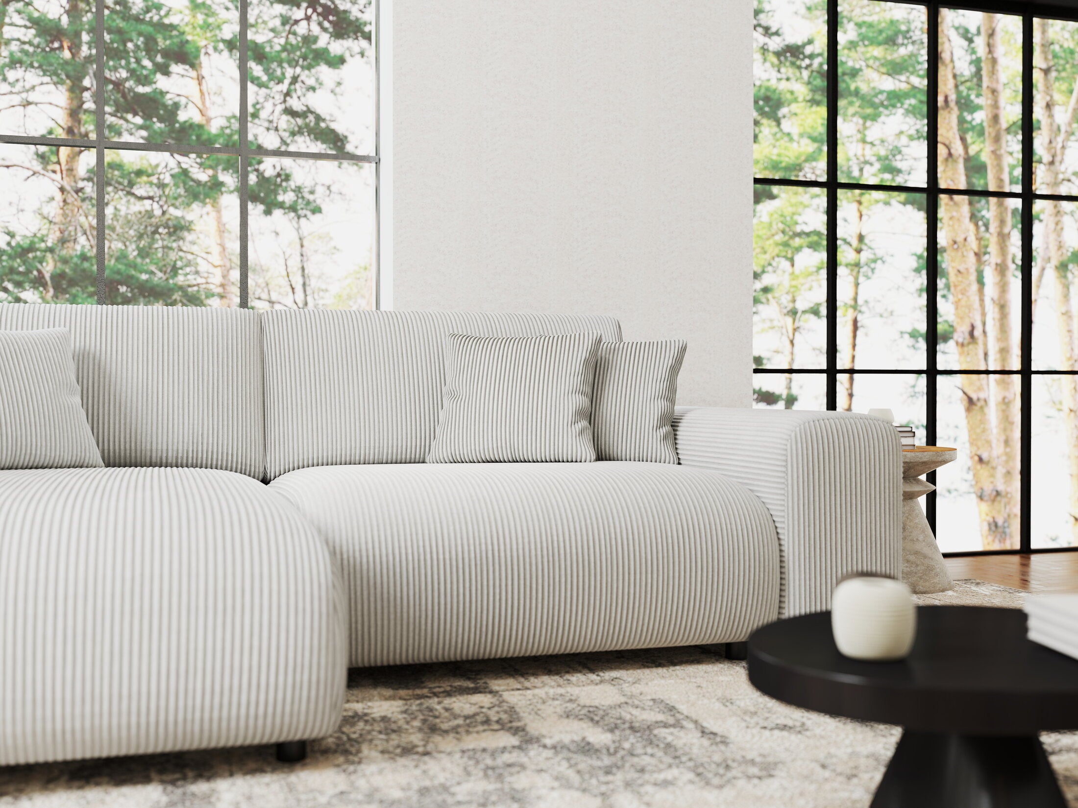 Colțar extensibil dumonde cu ladă de depozitare si sezut confortabil din spuma HR, Sarina Zoom Gri 255x168 cm