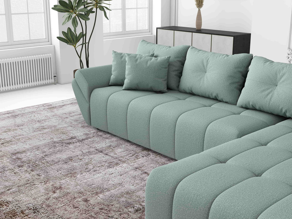 Colțar extensibil dumonde cu ladă de depozitare si sezut confortabil din spuma HR, Berlin XL Enjoy Lux Mint 350x185 cm II Fabrica