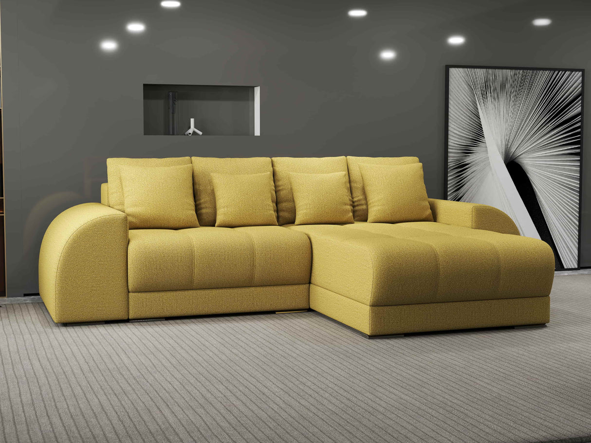 Colțar extensibil dumonde cu ladă de depozitare si sezut confortabil din spuma HR, Verona Enjoy Melon II 290x185 cm Fabrica