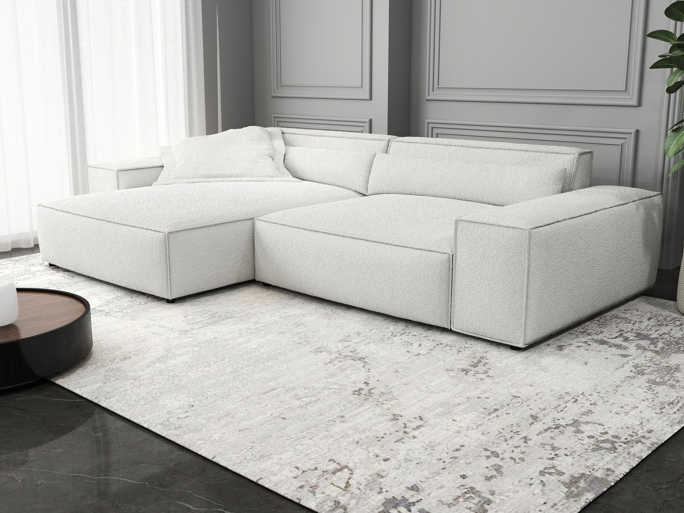 Colțar dumonde cu șezut confortabil din spumă HR, Marvelo Euphoria Alb 264x175 cm