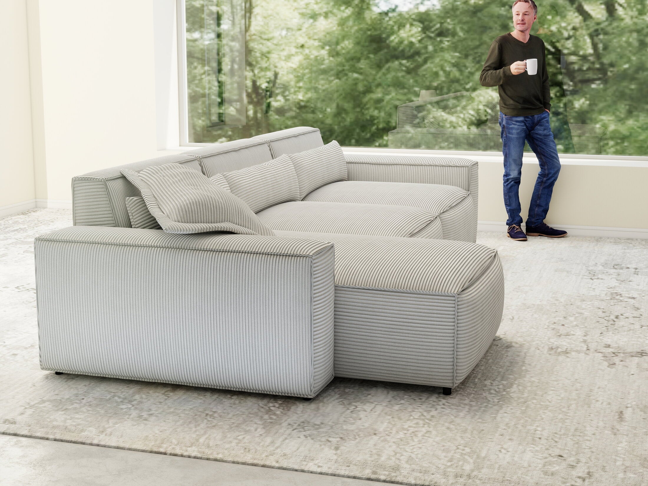 Colțar dumonde cu sezut confortabil din spuma HR, Marvelo XL Zoom Gri Mint 366x175 cm