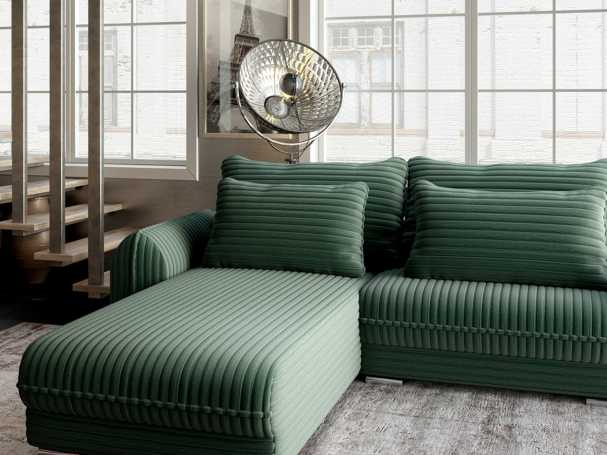 Colțar extensibil dumonde cu ladă de depozitare si sezut confortabil din spuma HR, Denver Ambience Verde 275x185 cm Fabrica