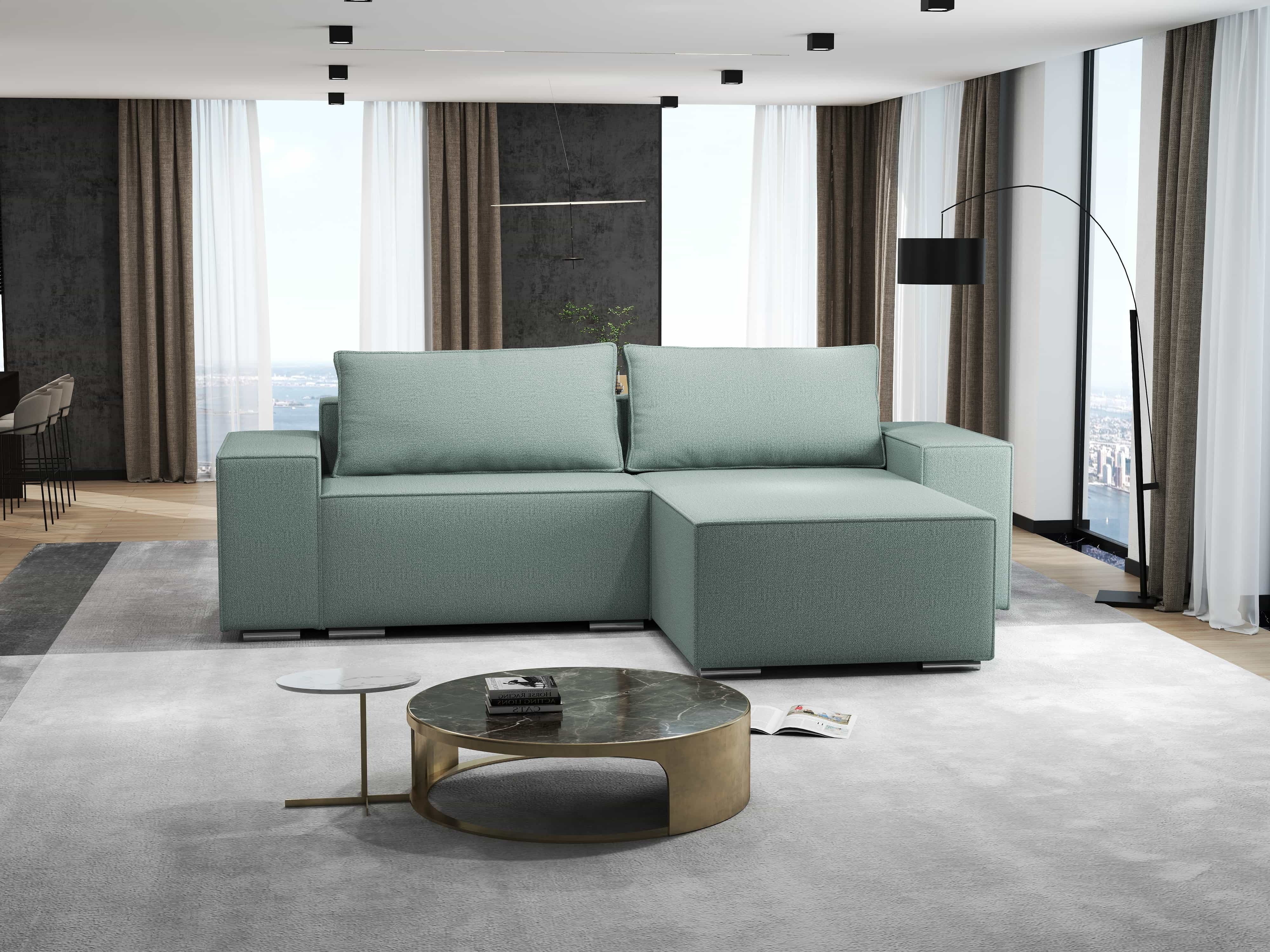 Colțar extensibil dumonde cu ladă de depozitare si sezut confortabil din spuma HR, Dream Enjoy Mint 290x185 cm II Fabrica