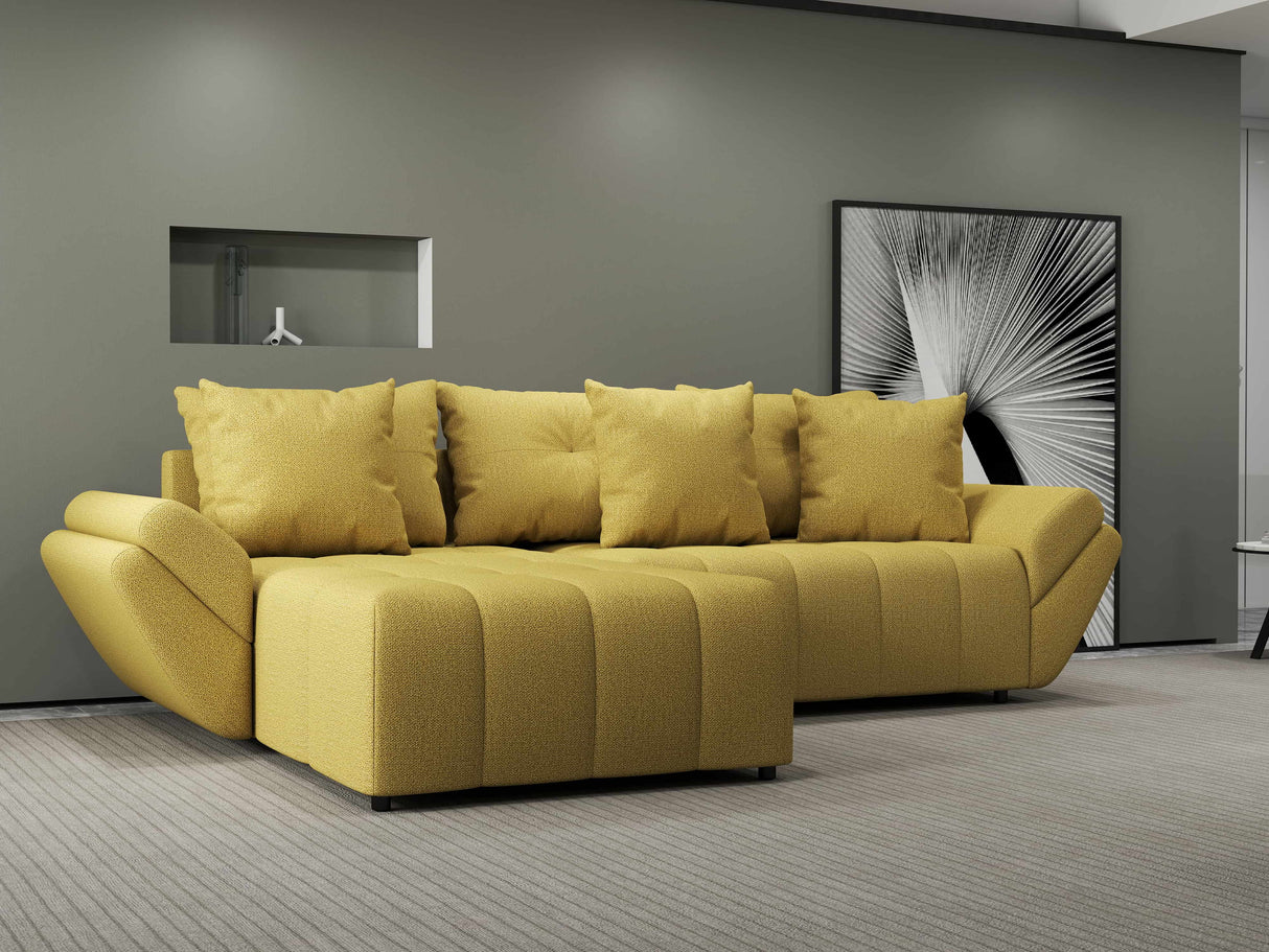 Colțar extensibil dumonde cu ladă de depozitare si sezut confortabil din spuma HR, Berlin Enjoy Melon 280x185 cm Fabrica
