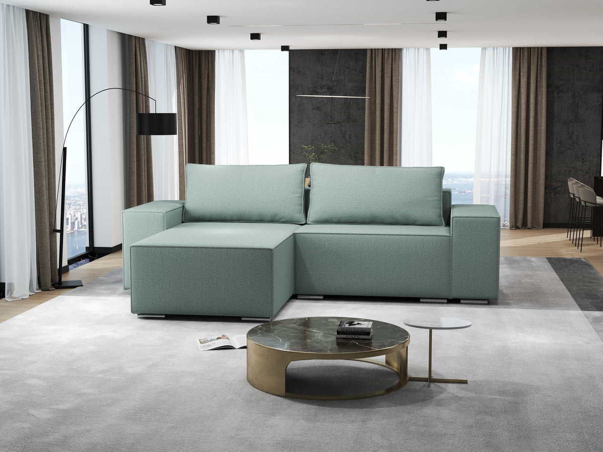 Colțar extensibil dumonde cu ladă de depozitare si sezut confortabil din spuma HR, Dream Enjoy Verde Mint 290x185 cm Fabrica
