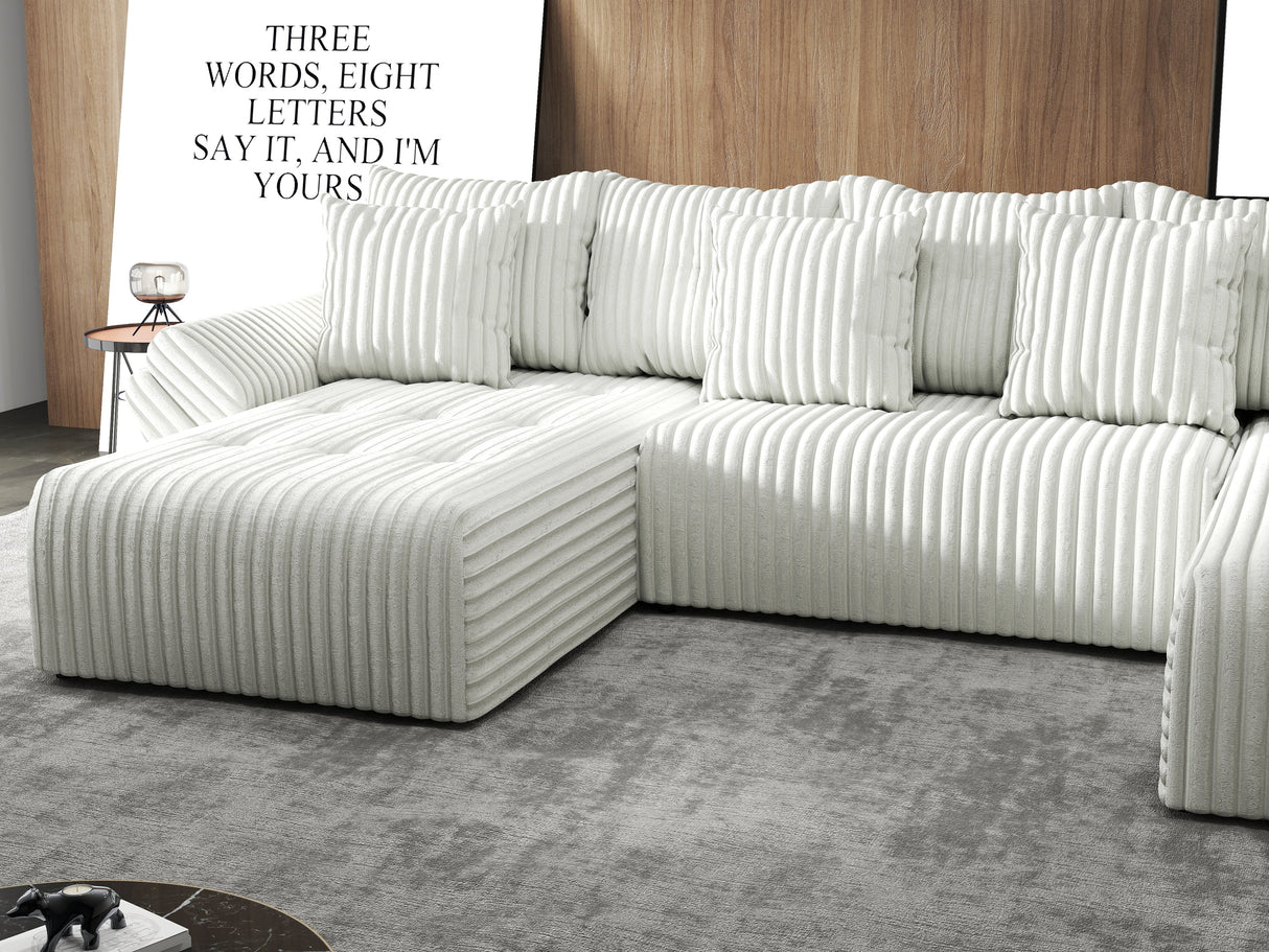 Colțar extensibil dumonde cu ladă de depozitare si sezut confortabil din spuma HR, Berlin U Ambience Bej 380x180 cm Fabrica
