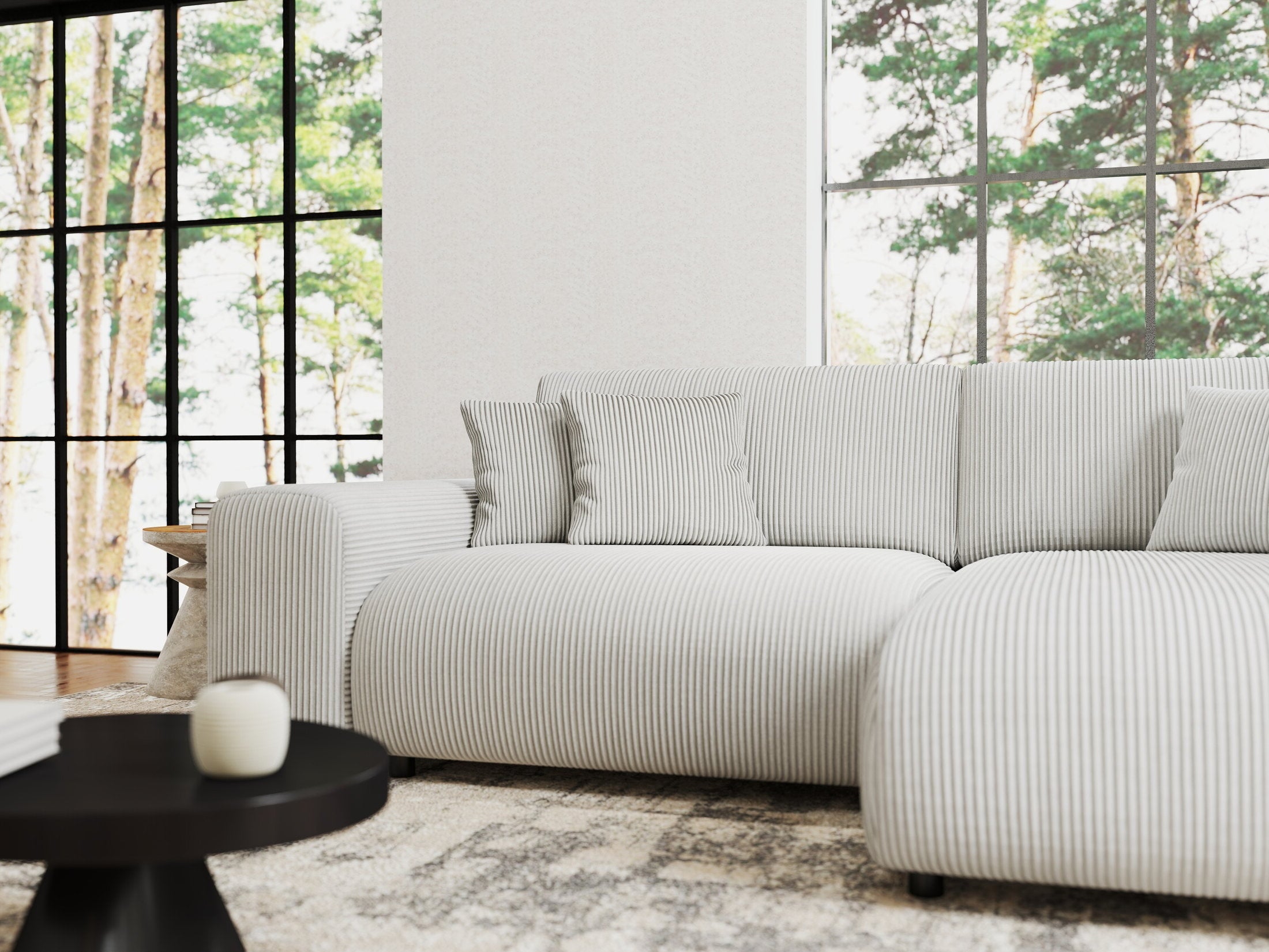 Colțar extensibil dumonde cu ladă de depozitare si sezut confortabil din spuma HR, Sarina Zoom Gri 255x168 cm II