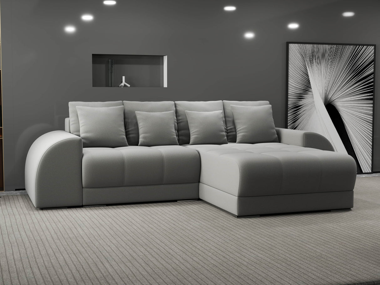 Colțar extensibil dumonde cu ladă de depozitare si sezut confortabil din spuma HR, Verona Royal Gri II 290x185 cm Fabrica