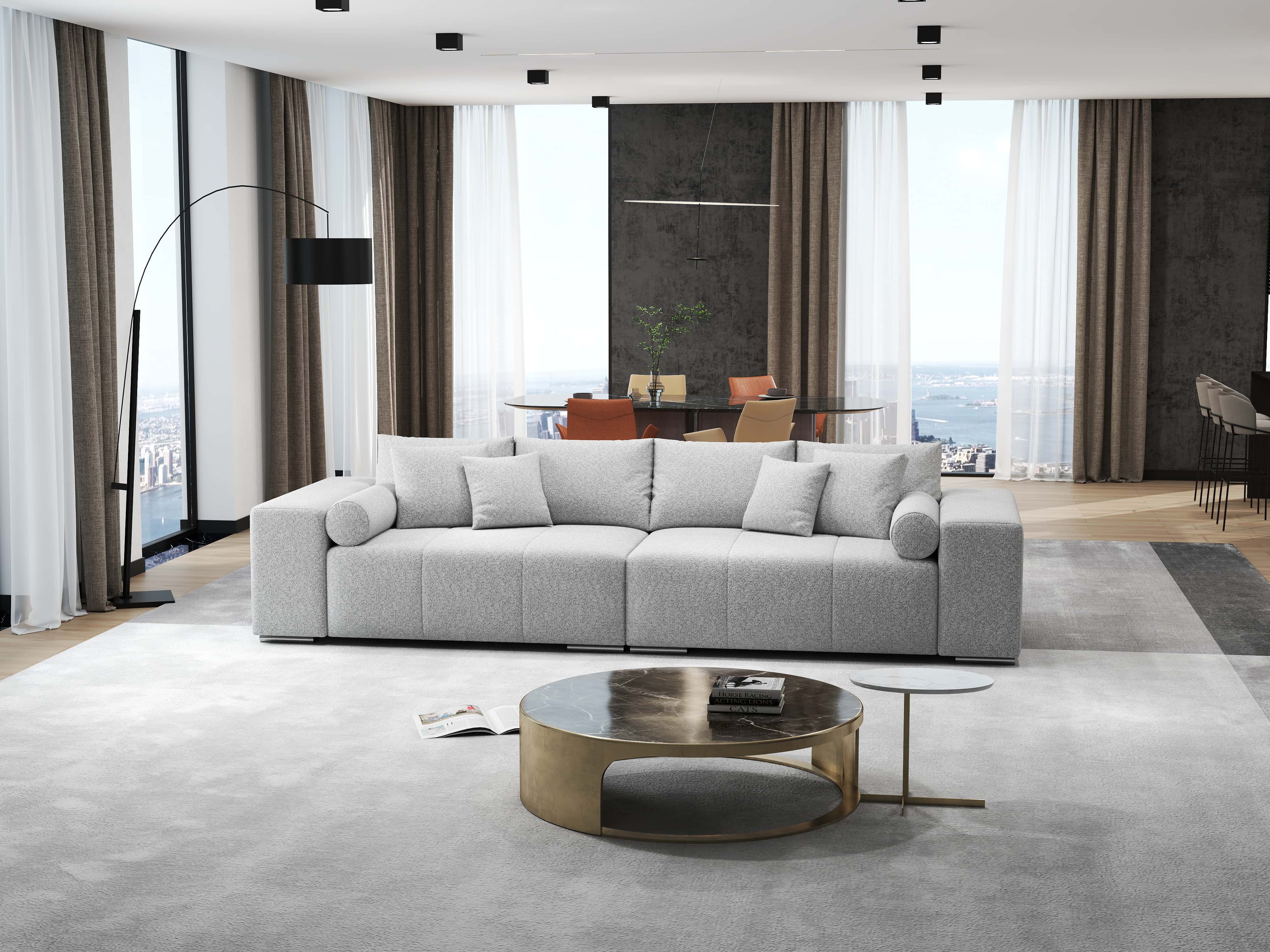 Canapea extensibilă dumonde cu ladă de depozitare si sezut confortabil din spuma HR, Marbela Enjoy Grey XXL 295x100 cm fabrica