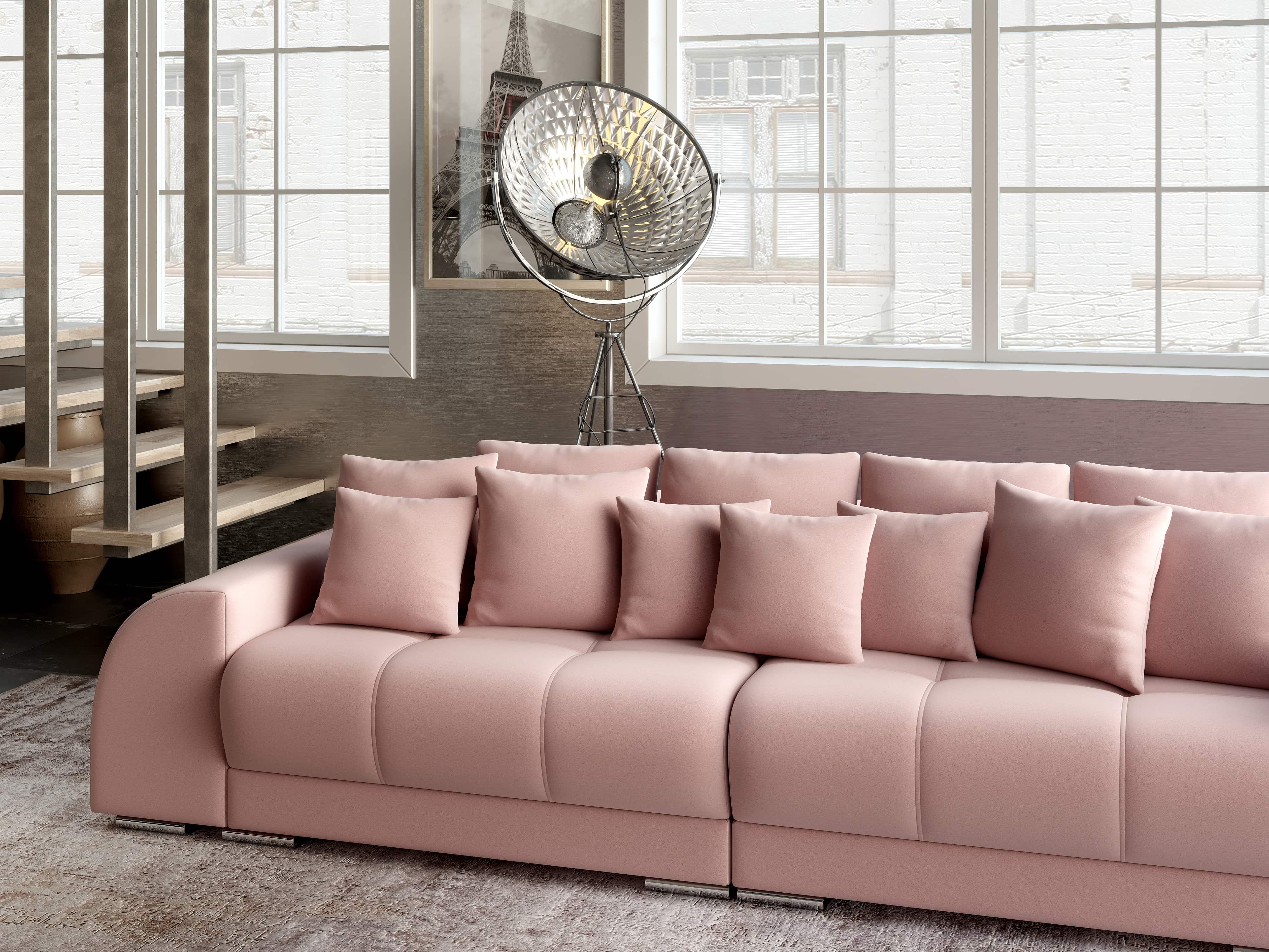 Canapea extensibilă dumonde cu 2 lăzi de depozitare si sezut confortabil din spuma HR, Verona Royal Pink 310x100 cm Fabrica