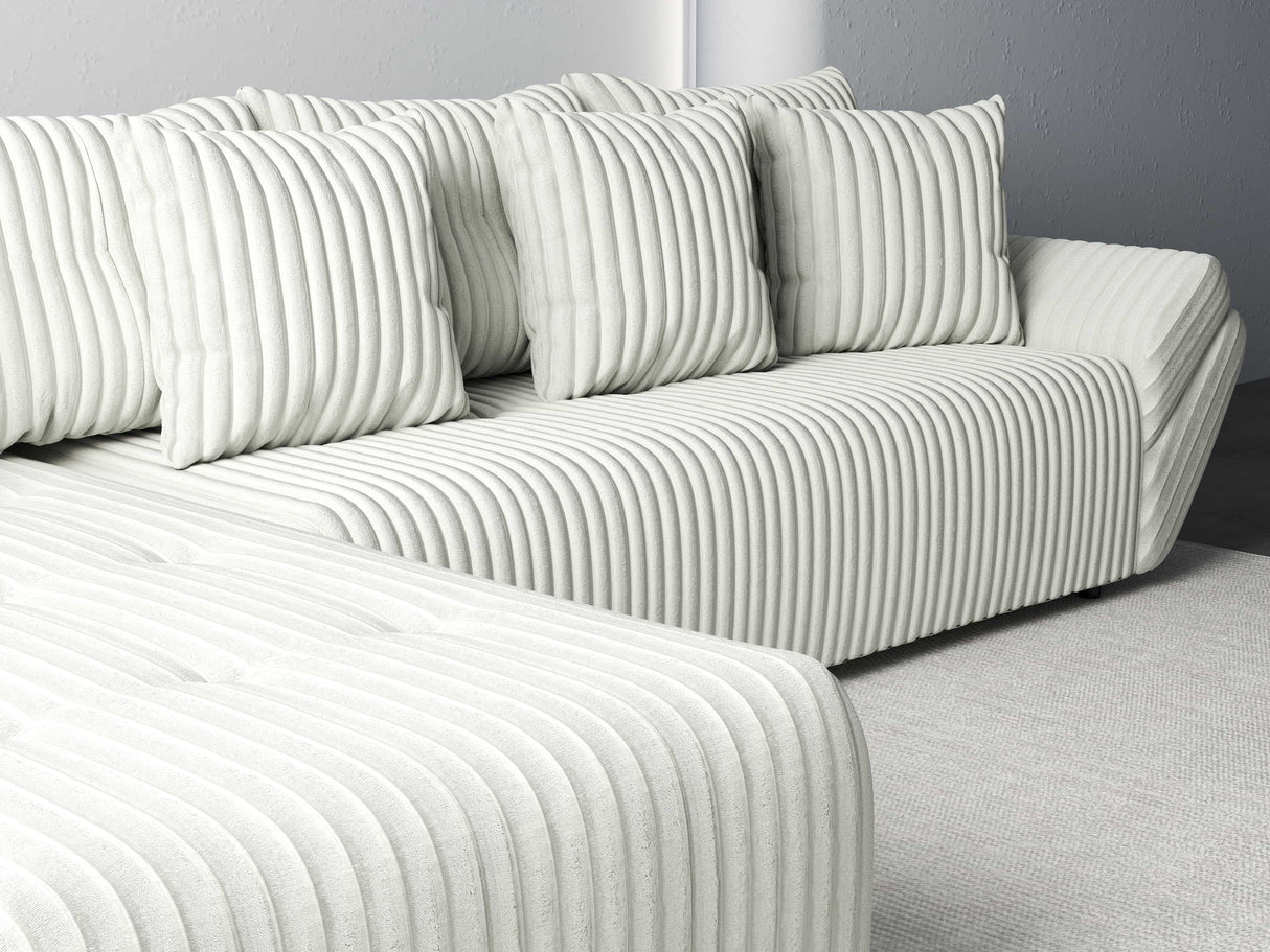 Colțar extensibil dumonde cu ladă de depozitare si sezut confortabil din spuma HR, Berlin XL Ambience Ivory 350x185 cm Fabrica