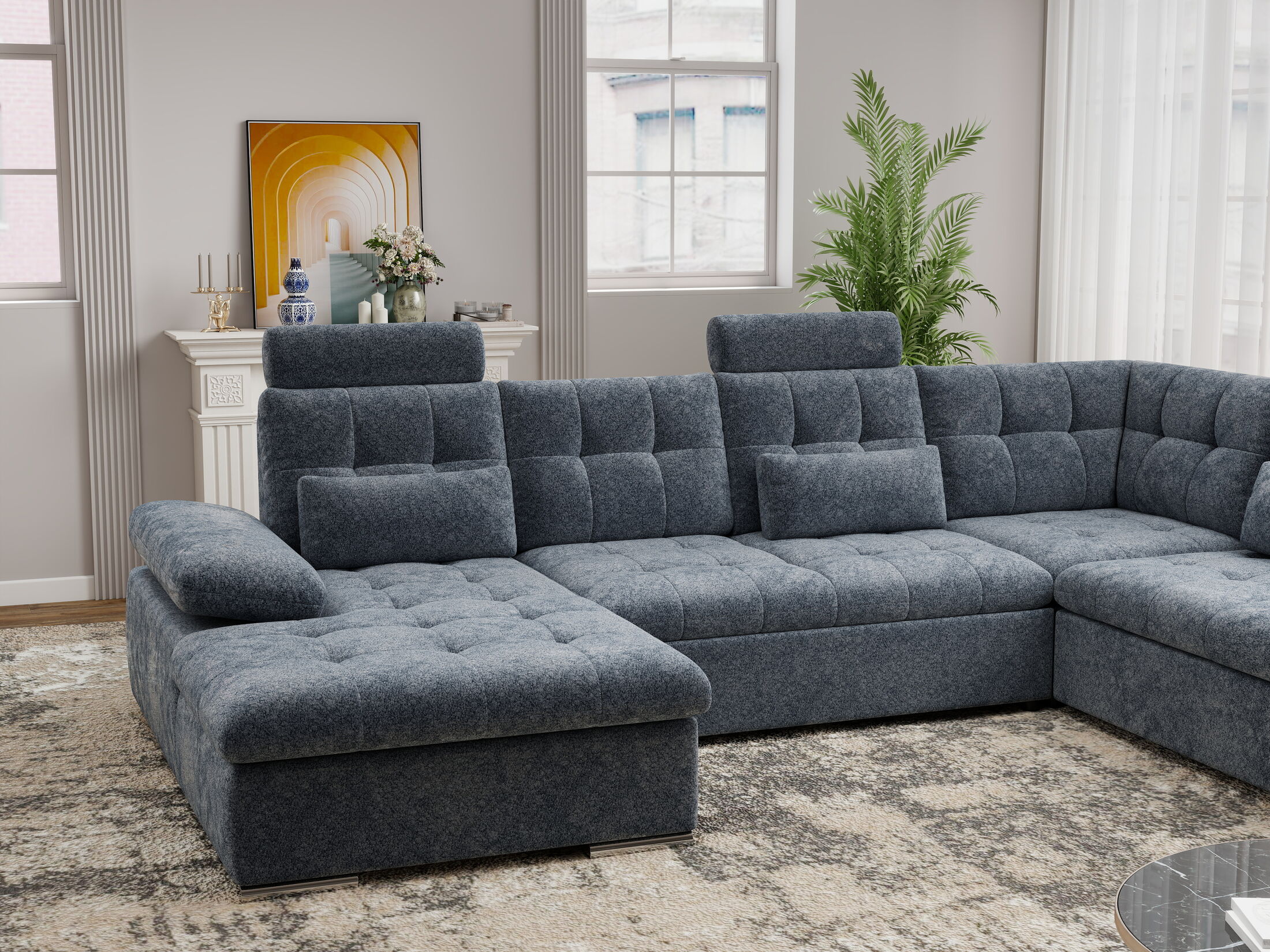 Colțar extensibil dumonde cu ladă de depozitare și șezut confortabil din spumă HR, Merkur U Euphoria Gri Grafit 324x218 cm