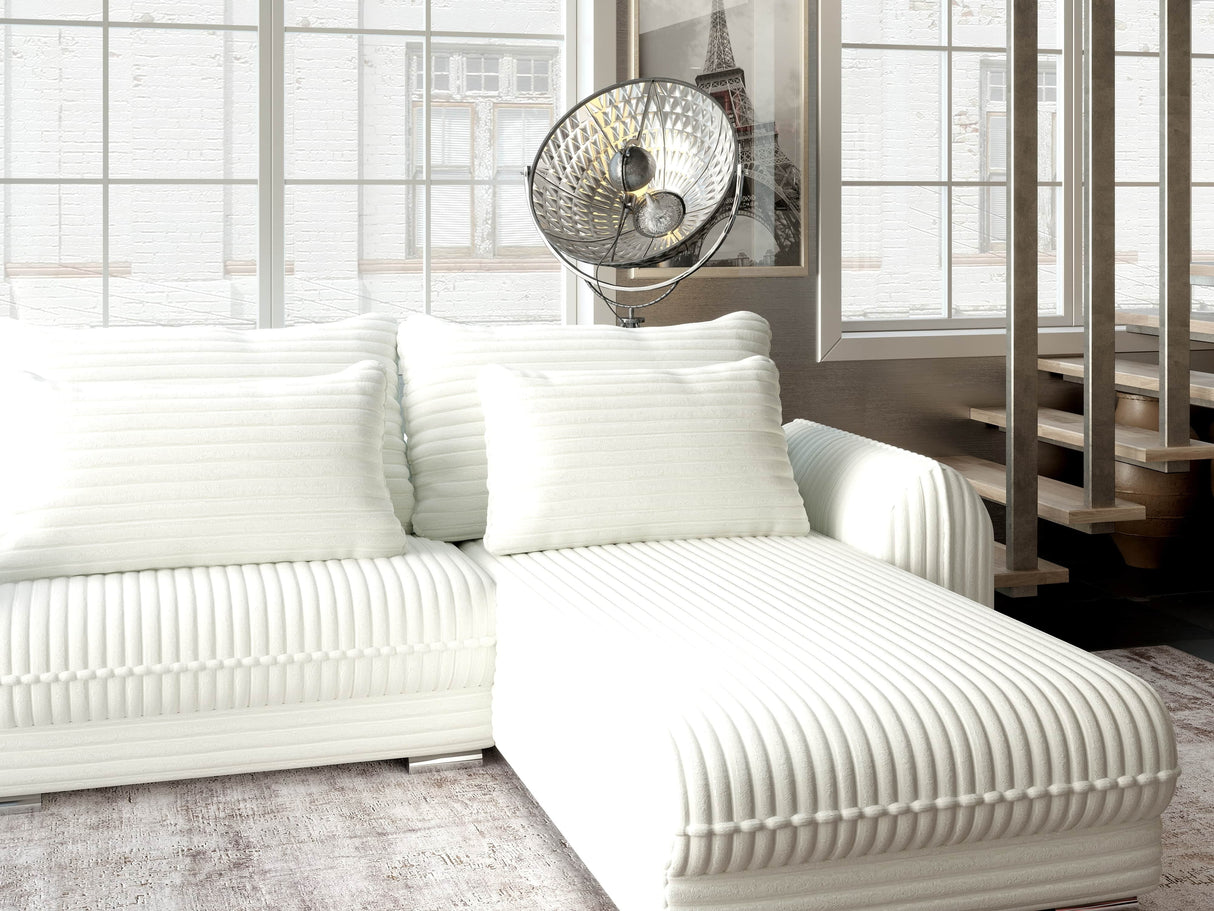 Colțar extensibil dumonde cu ladă de depozitare si sezut confortabil din spuma HR, Denver Ambience Alb 275x185 cm II Fabrica