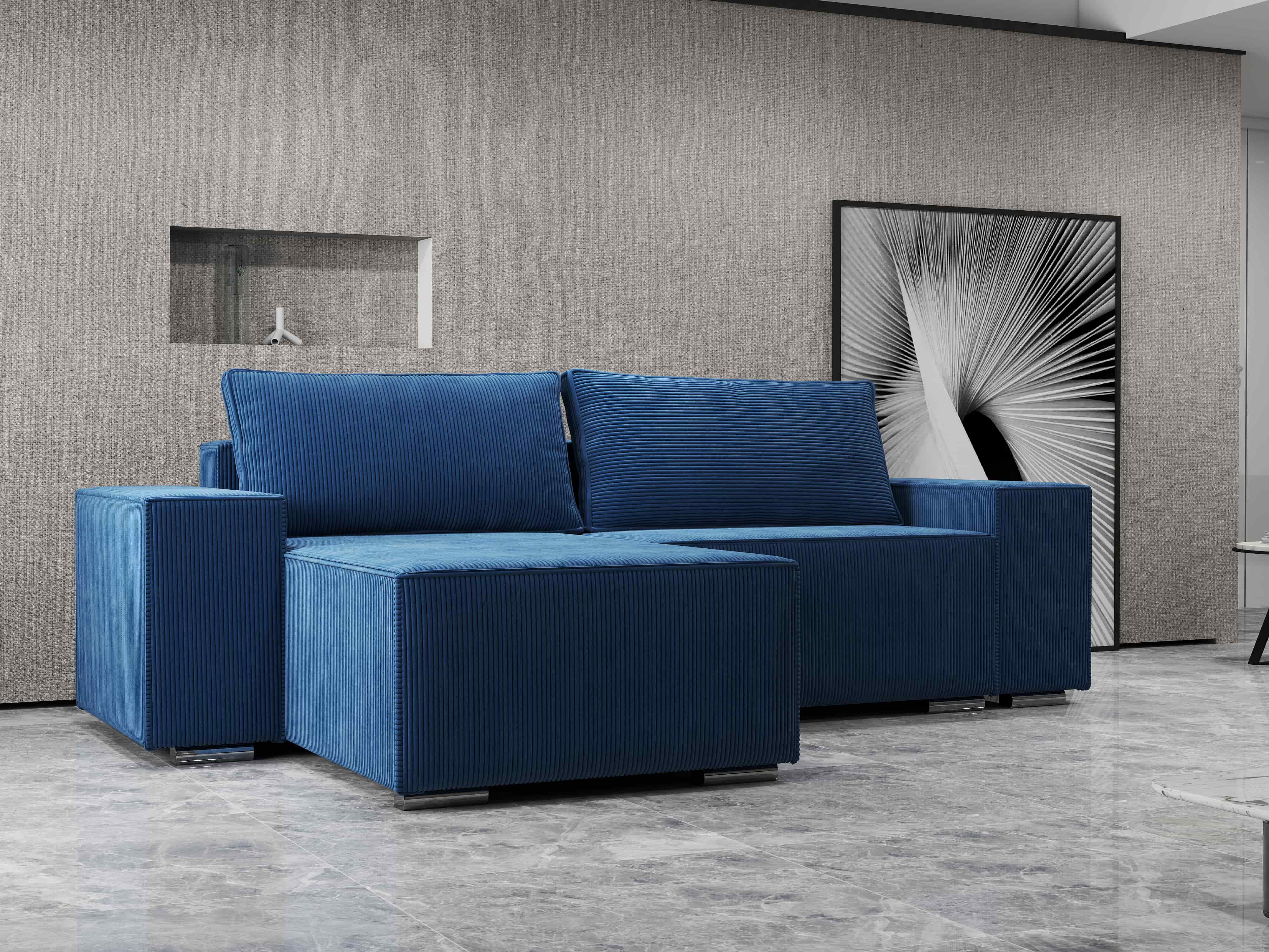 Colțar extensibil dumonde cu ladă de depozitare si sezut confortabil din spuma HR, Dream Zoom Albastru 290x185 cm Fabrica