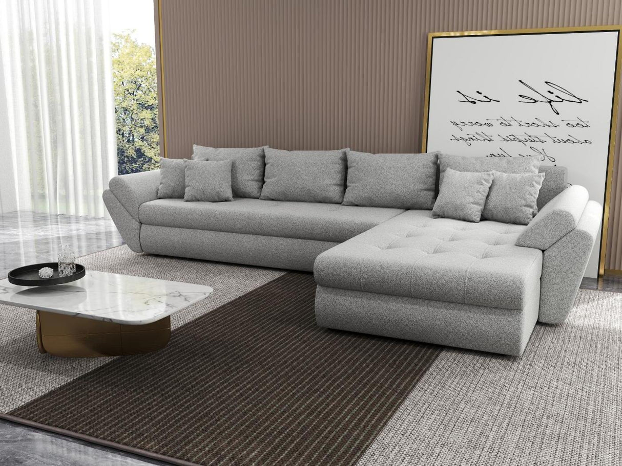 Colțar extensibil dumonde cu ladă de depozitare si sezut confortabil din spuma HR, Loana XL Euphoria Gri II 335x185 cm Fabrica