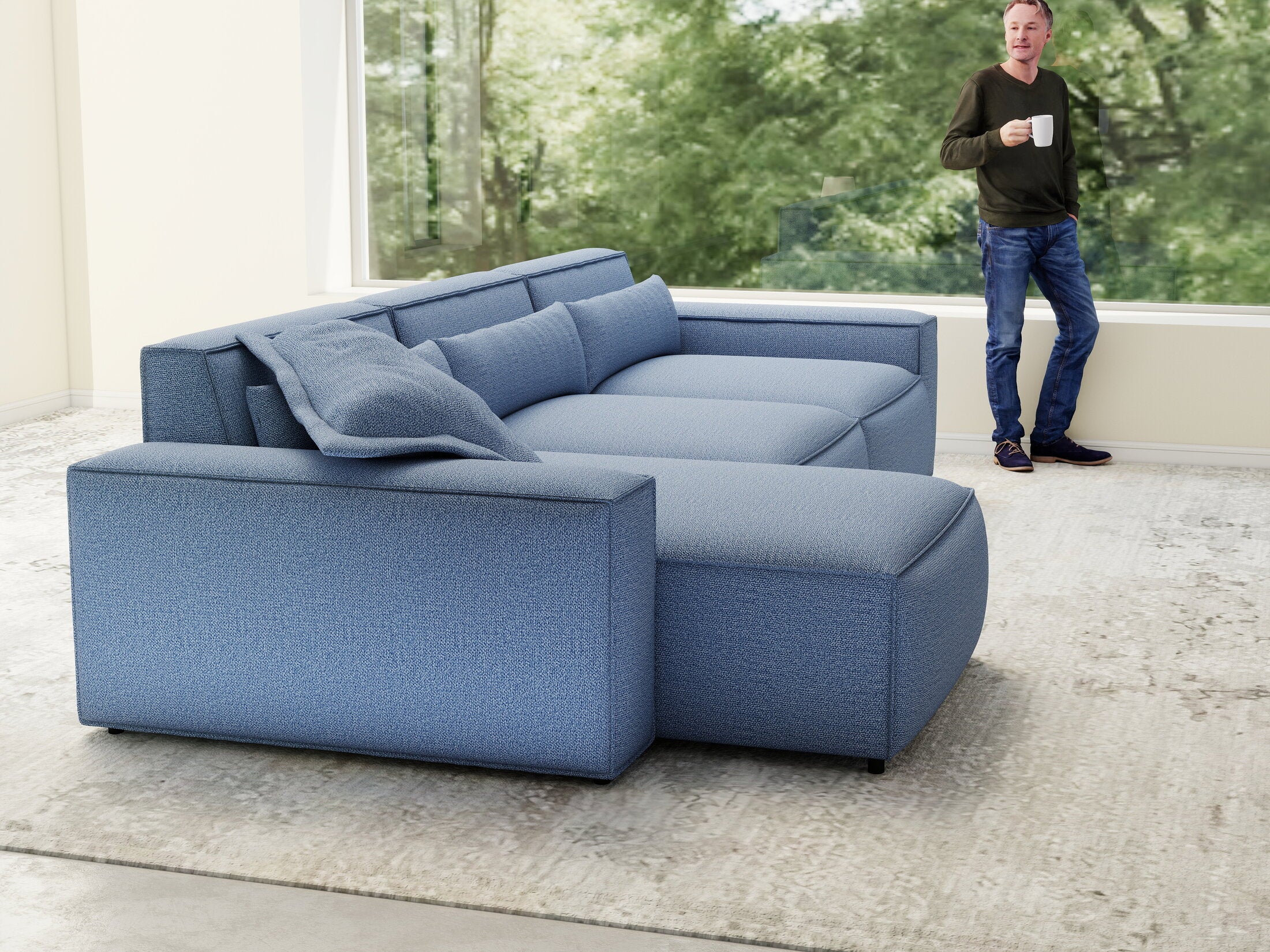 Colțar dumonde cu sezut confortabil din spuma HR, Marvelo XL Enjoy Albastru 366x175 cm