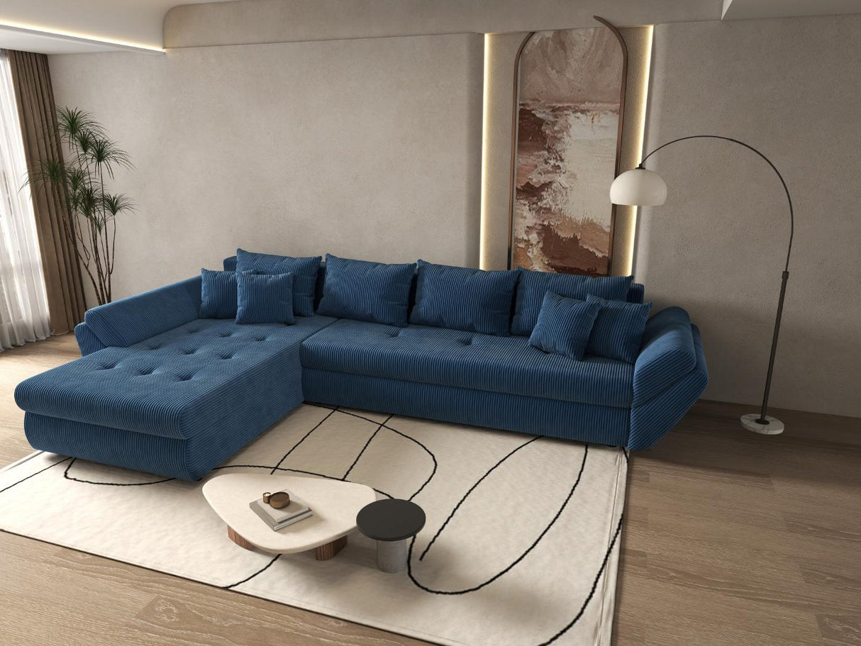 Colțar extensibil dumonde cu ladă de depozitare si sezut confortabil din spuma HR, Loana XL Zoom Albastru 335x185 cm Fabrica