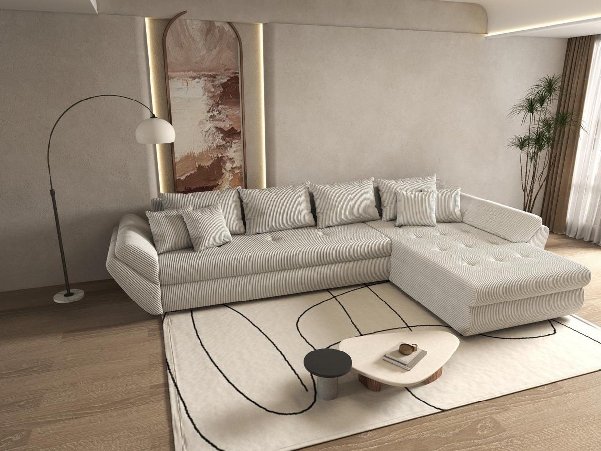 Colțar extensibil dumonde cu ladă de depozitare si sezut confortabil din spuma HR, Loana XL Zoom Gri II 335x185 cm Fabrica