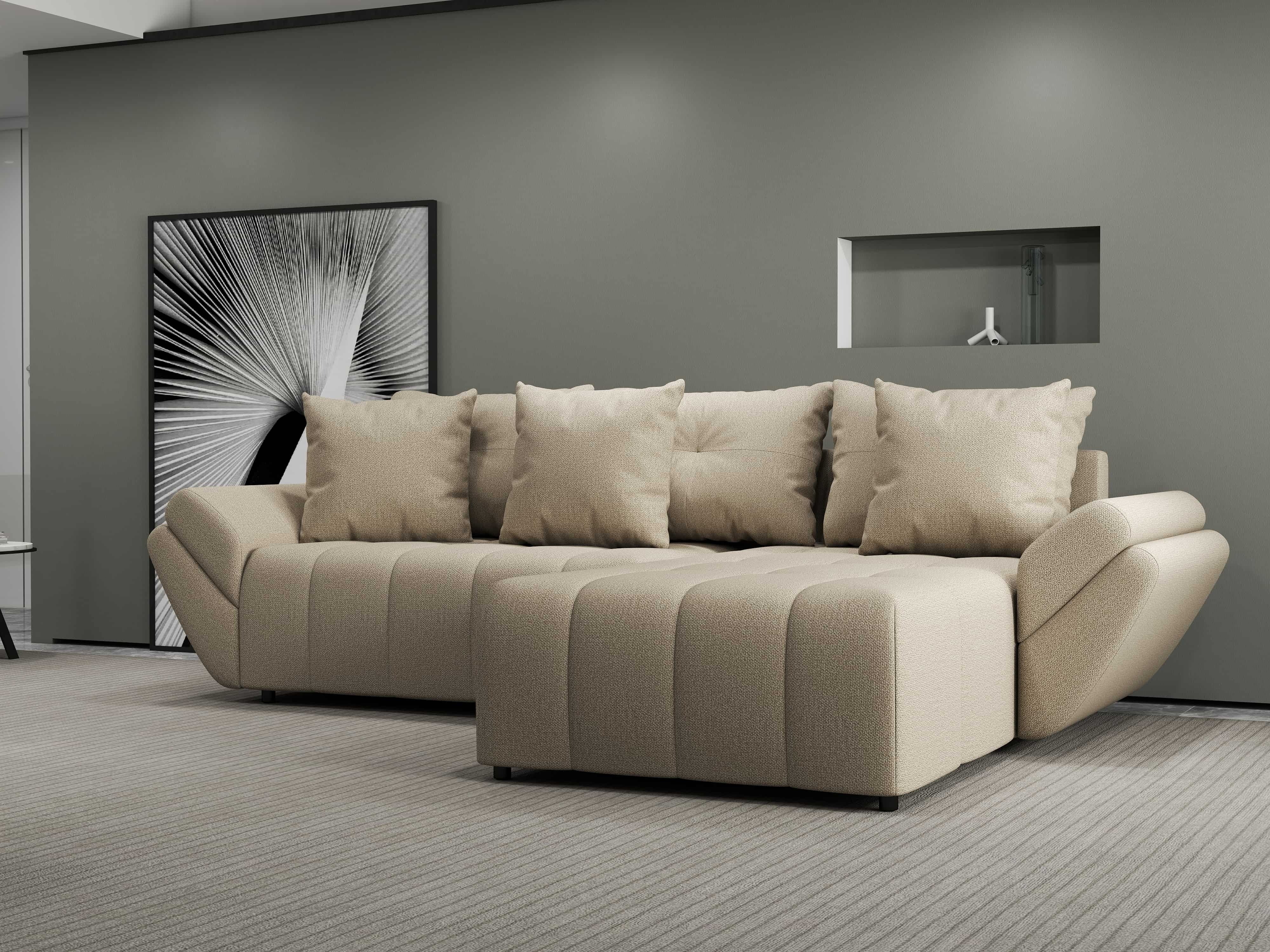 Colțar extensibil dumonde cu ladă de depozitare si sezut confortabil din spuma HR, Berlin Enjoy Beige 280x185 cm II Fabrica