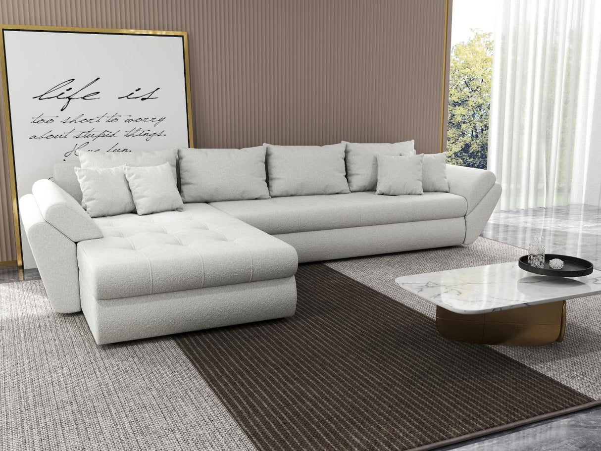 Colțar extensibil dumonde cu ladă de depozitare si sezut confortabil din spuma HR, Loana XL Euphoria Alb 335x185 cm Fabrica
