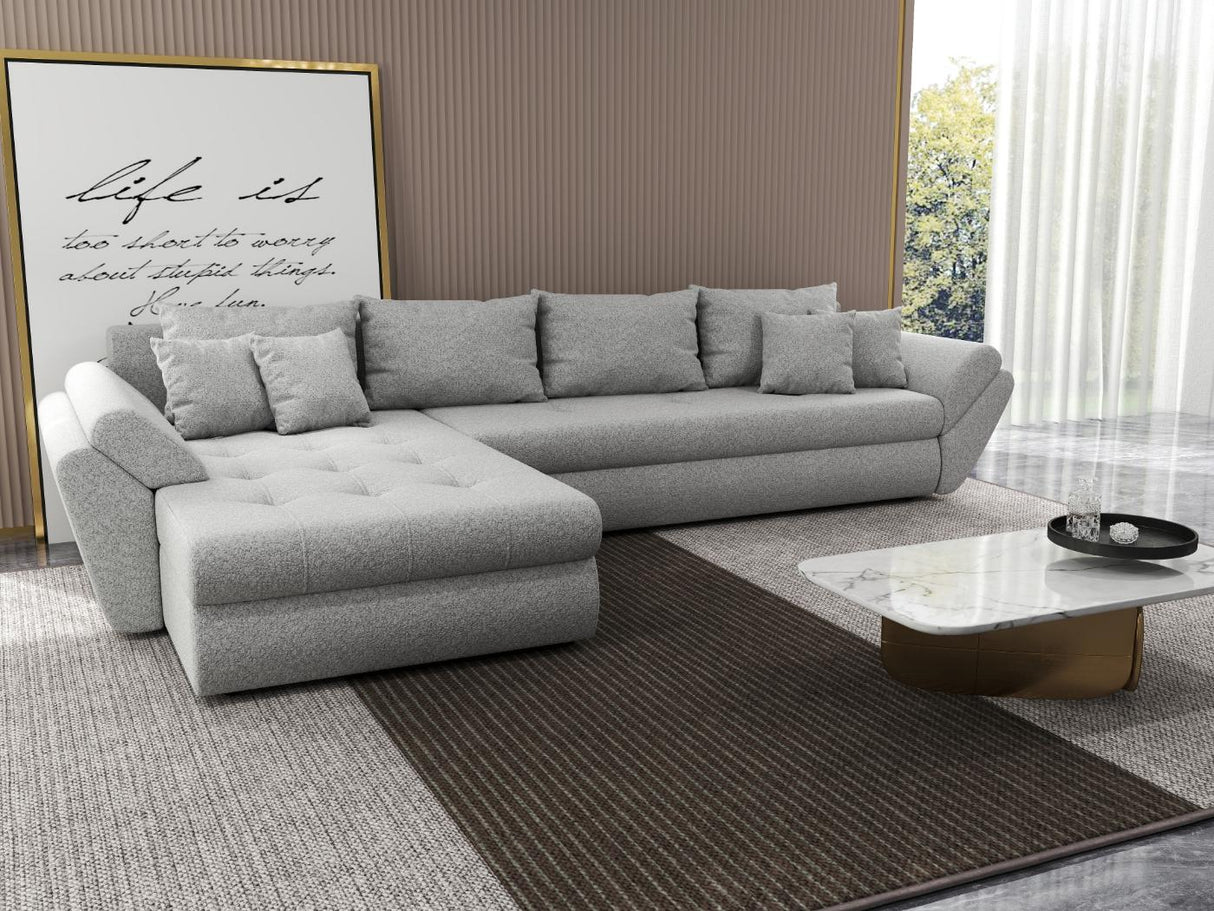 Colțar extensibil dumonde cu ladă de depozitare si sezut confortabil din spuma HR, Loana XL Euphoria Gri 335x185 cm Fabrica
