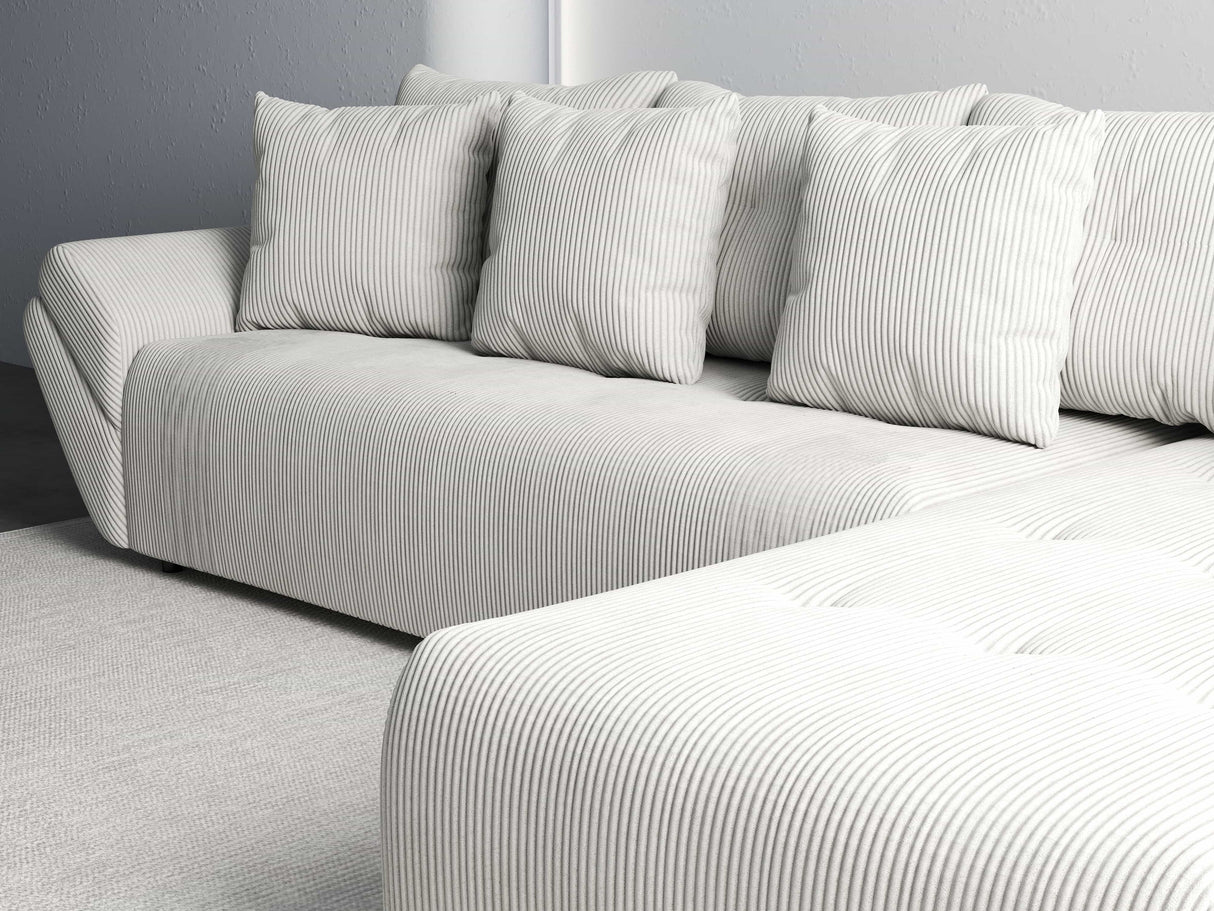 Colțar extensibil dumonde cu ladă de depozitare si sezut confortabil din spuma HR, Berlin XL Zoom Pearl 350x185 cm II Fabrica