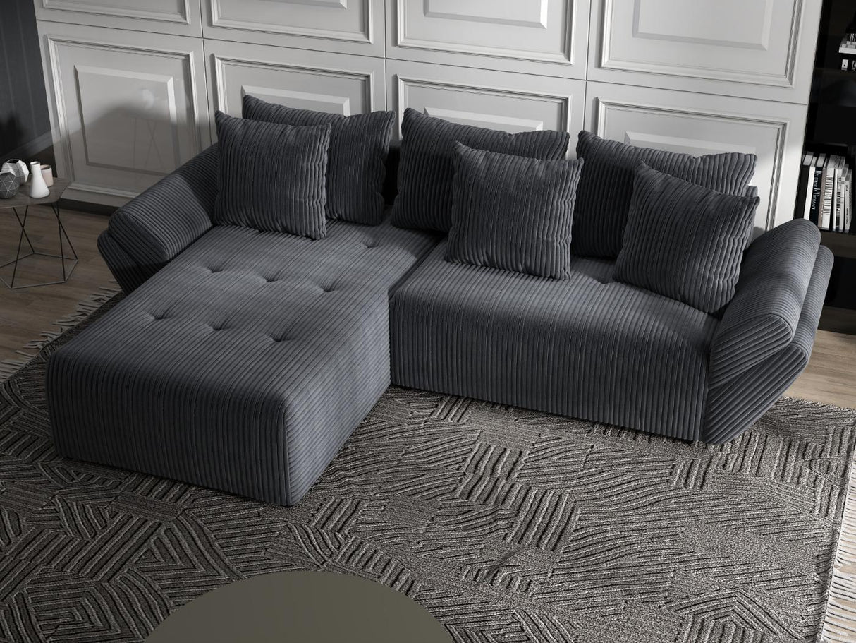 Colțar extensibil dumonde cu ladă de depozitare si sezut confortabil din spuma HR, Berlin Ambience Gri 280x185 cm Fabrica