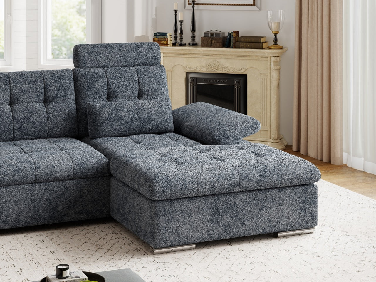 Colțar extensibil dumonde cu ladă de depozitare și șezut confortabil din spumă HR, Merkur Euphoria Gri Grafit 270x168 cm II