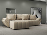 Colțar extensibil dumonde cu ladă de depozitare si sezut confortabil din spuma HR, Berlin Enjoy Beige 280x185 cm Fabrica