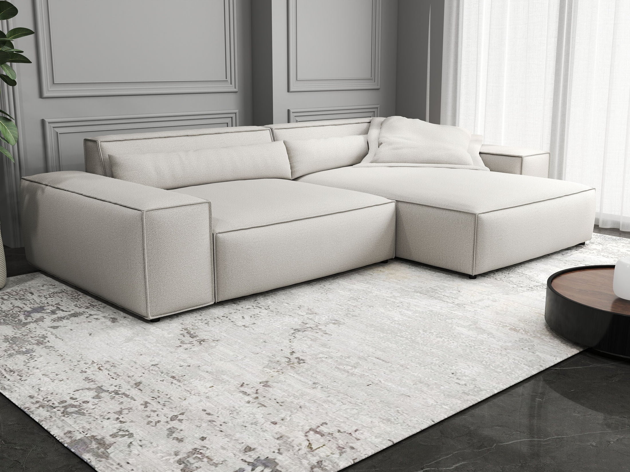 Colțar dumonde cu șezut confortabil din spumă HR, Marvelo Enjoy Bej 264x175 cm II