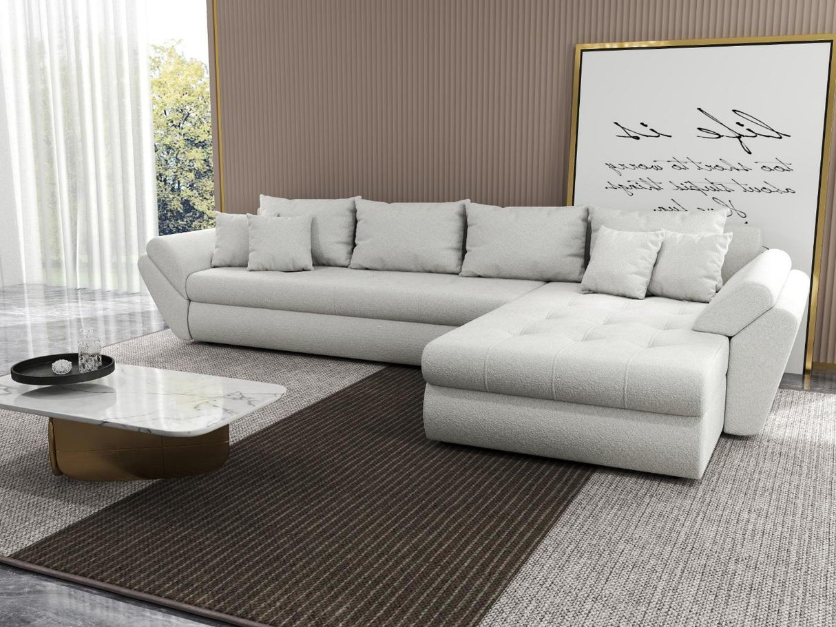 Colțar extensibil dumonde cu ladă de depozitare si sezut confortabil din spuma HR, Loana XL Euphoria Alb II 335x185 cm Fabrica