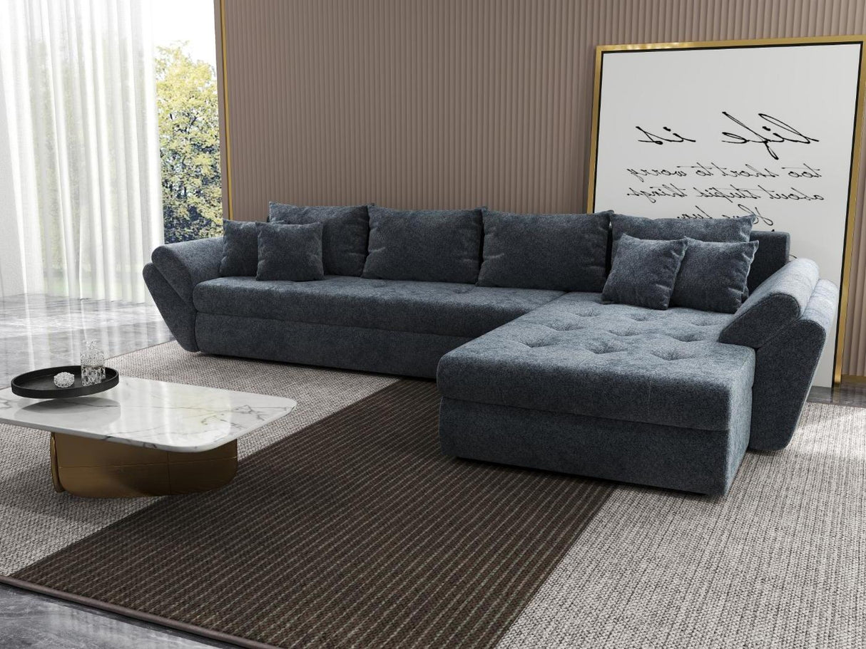 Colțar extensibil dumonde cu ladă de depozitare si sezut confortabil din spuma HR, Loana XL Euphoria Gri Grafit II 335x185 cm Fabrica