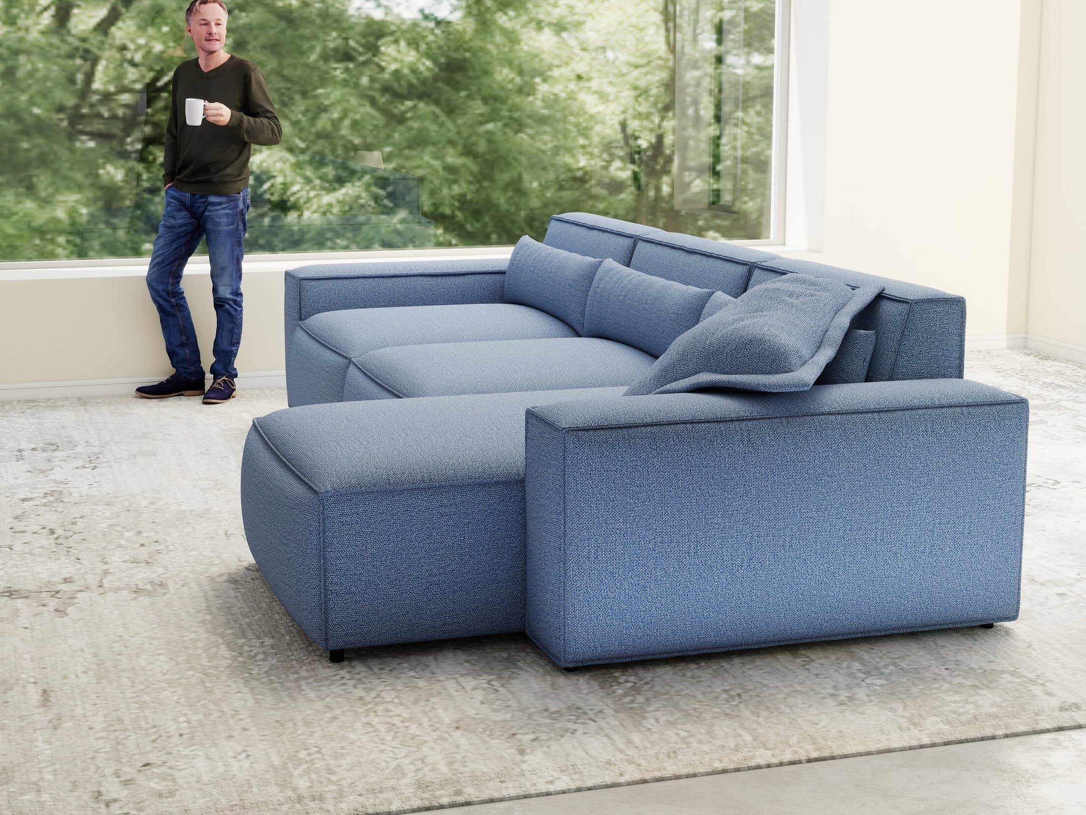 Colțar dumonde cu sezut confortabil din spuma HR, Marvelo XL Enjoy Albastru 366x175 cm II