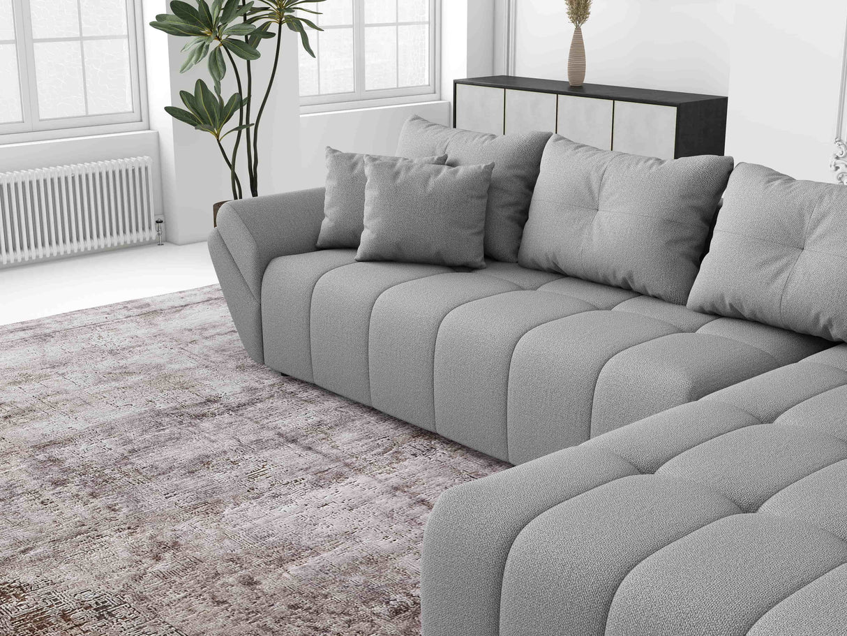 Colțar extensibil dumonde cu ladă de depozitare si sezut confortabil din spuma HR, Berlin XL Enjoy Lux Grey 350x185 cm II Fabrica