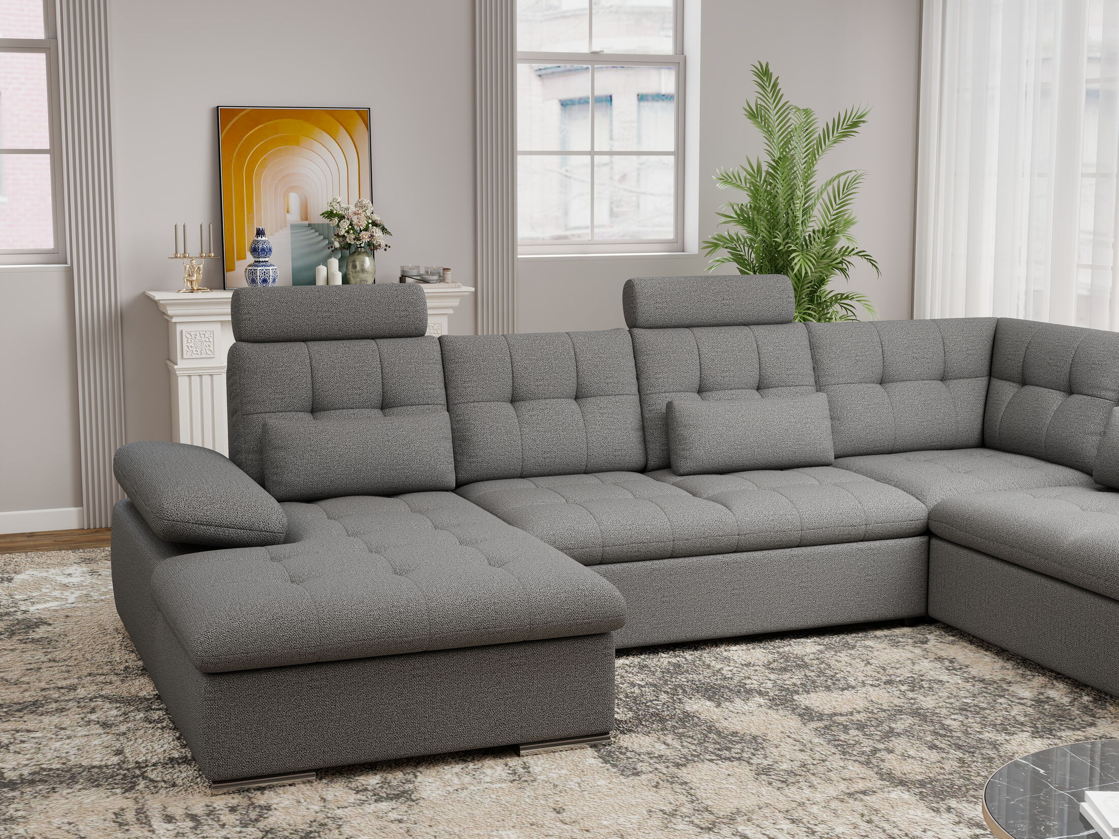 Colțar extensibil dumonde cu ladă de depozitare și șezut confortabil din spumă HR, Merkur U Enjoy Necunoscut 324x218 cm