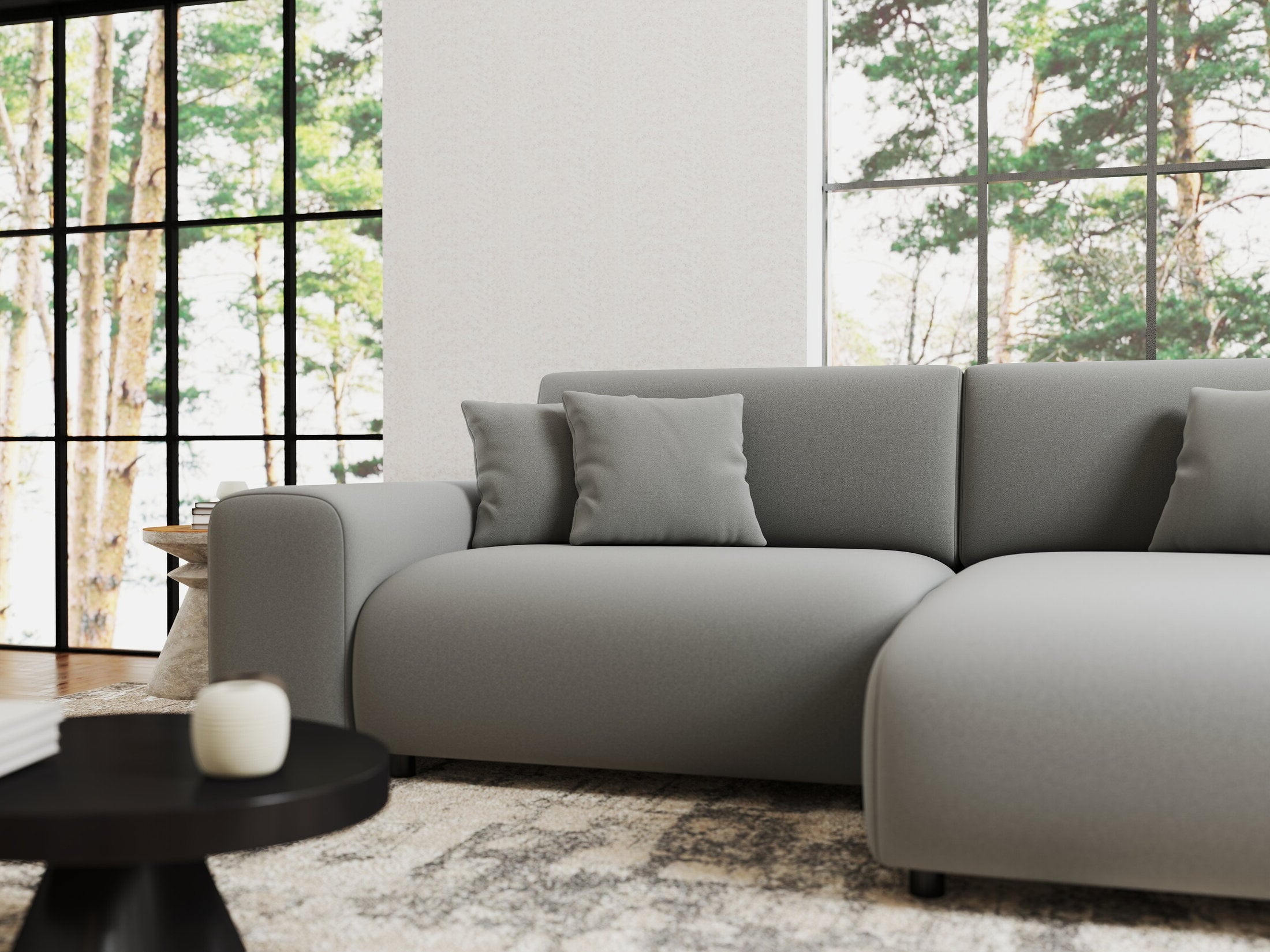 Colțar extensibil dumonde cu ladă de depozitare si sezut confortabil din spuma HR, Sarina Royal Gri 255x168 cm II