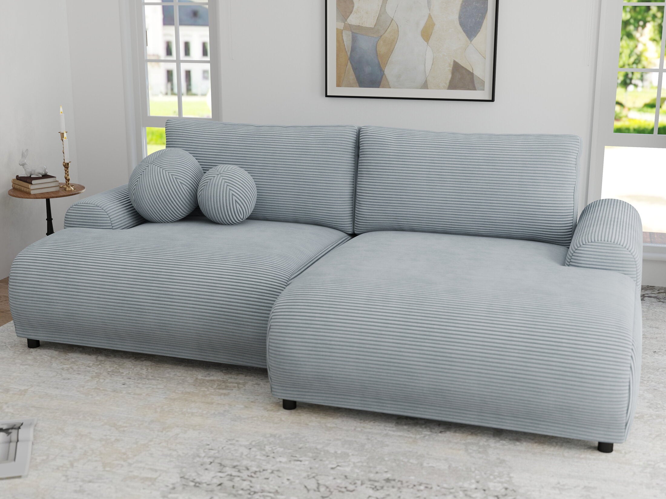 Colțar extensibil dumonde cu ladă de depozitare și șezut confortabil din spumă HR, Carlo Zoom Gri Mint 240x145 cm II