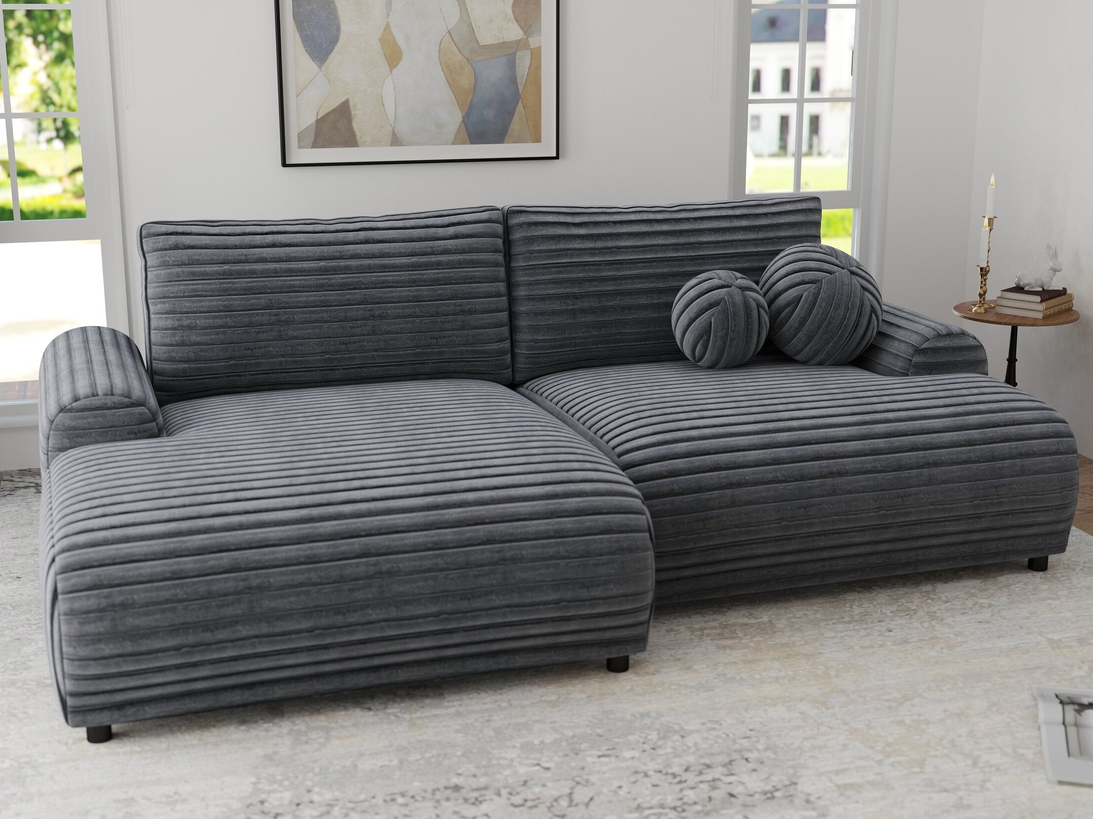 Colțar extensibil dumonde cu ladă de depozitare și șezut confortabil din spumă HR, Carlo Ambience Gri 240x145 cm