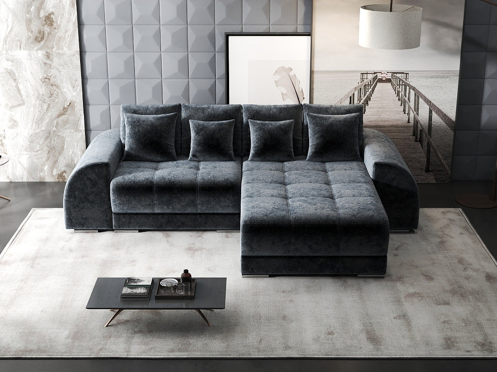 Colțar extensibil dumonde cu ladă de depozitare si sezut confortabil din spuma HR, Verona Euphoria Gri Grafit II 290x185 cm Fabrica