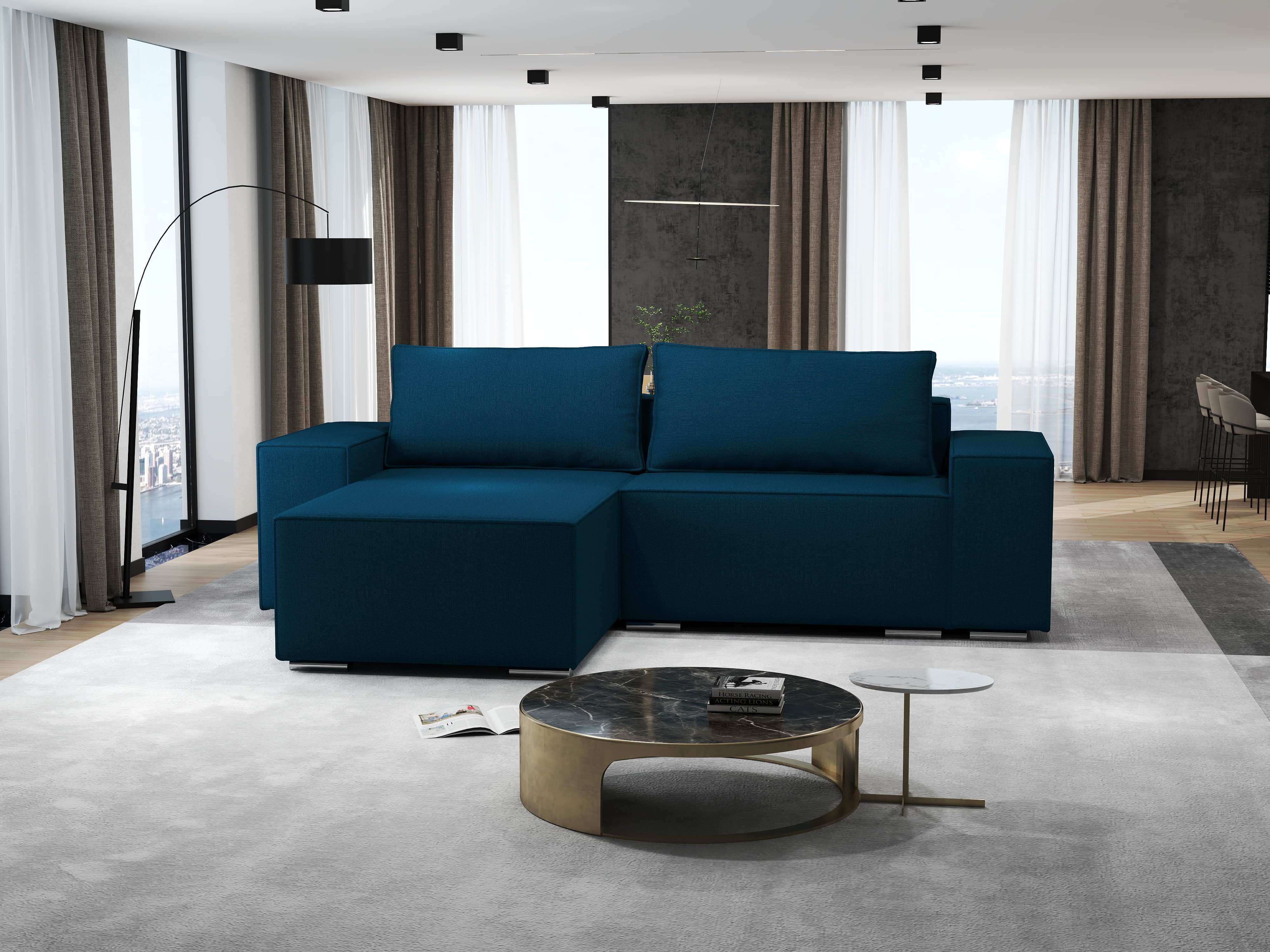 Colțar extensibil dumonde cu ladă de depozitare si sezut confortabil din spuma HR, Dream Enjoy Petrol 290x185 cm Fabrica