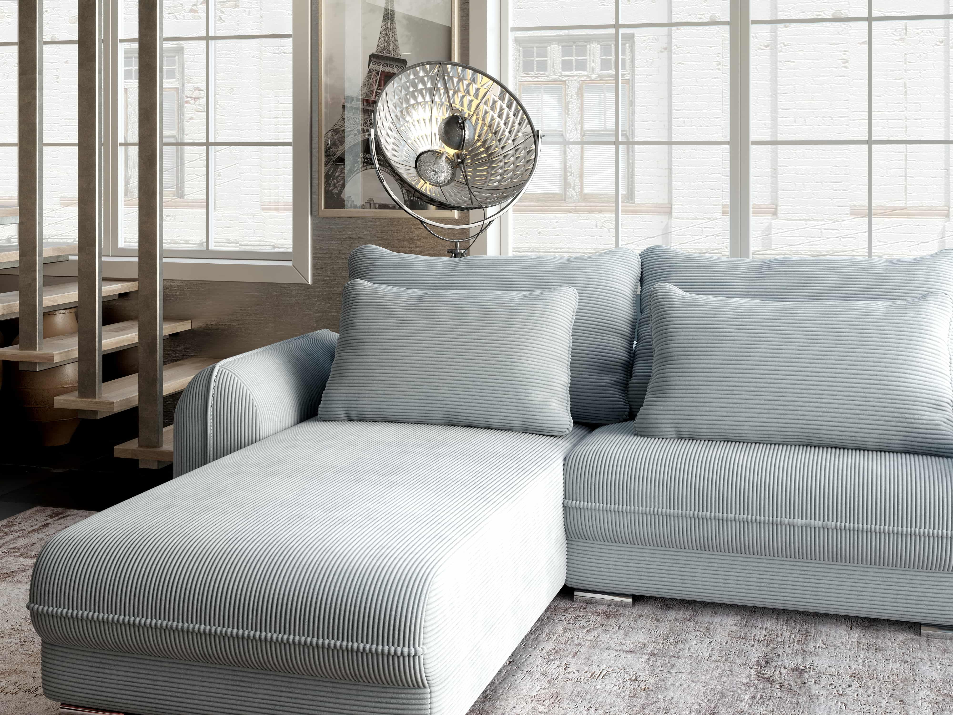 Colțar extensibil dumonde cu ladă de depozitare si sezut confortabil din spuma HR, Denver Zoom Grey 275x185 cm Fabrica