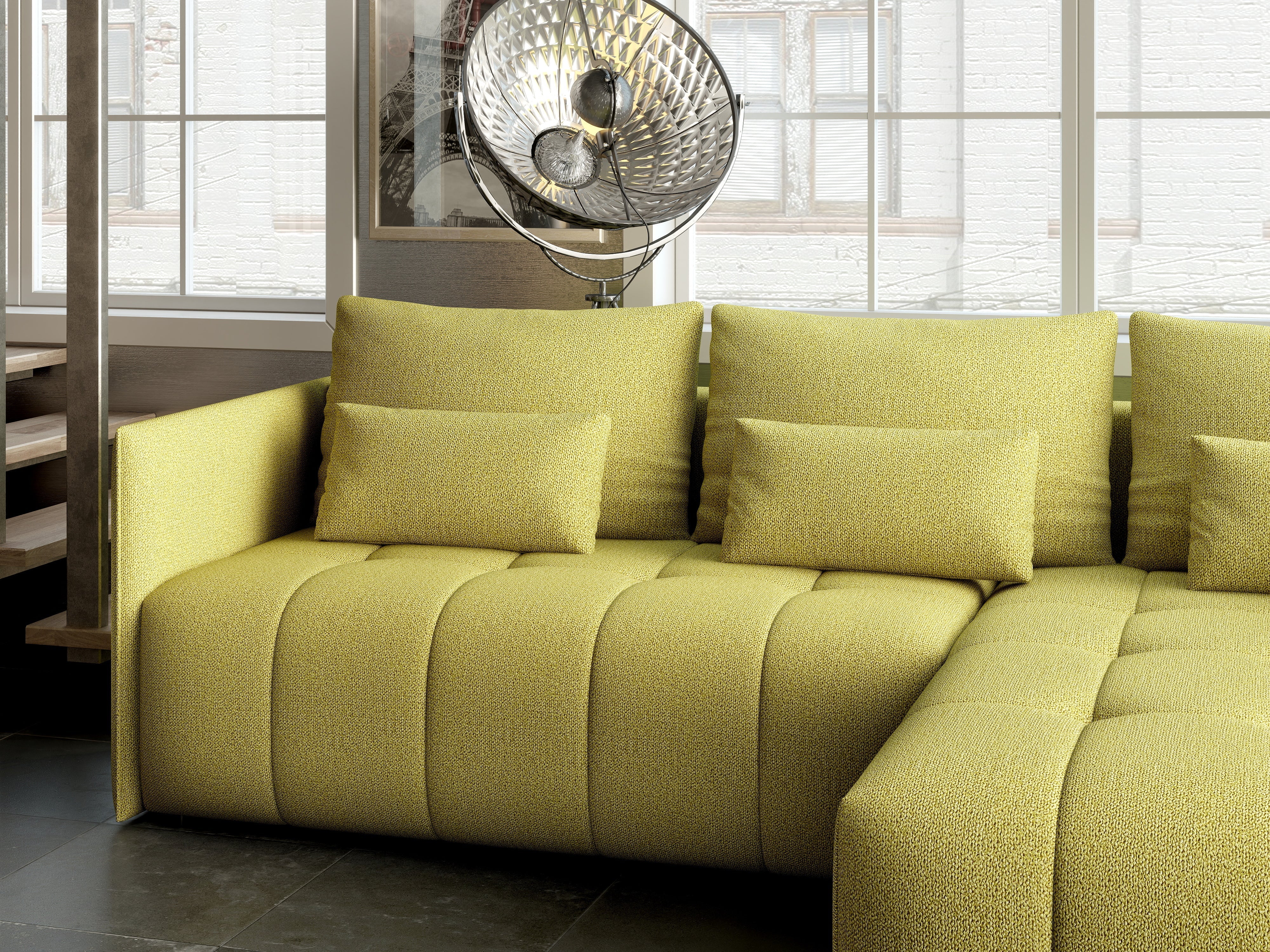 Colțar extensibil dumonde cu ladă de depozitare si sezut confortabil din spuma HR, Malta Green II 235x185 cm Fabrica
