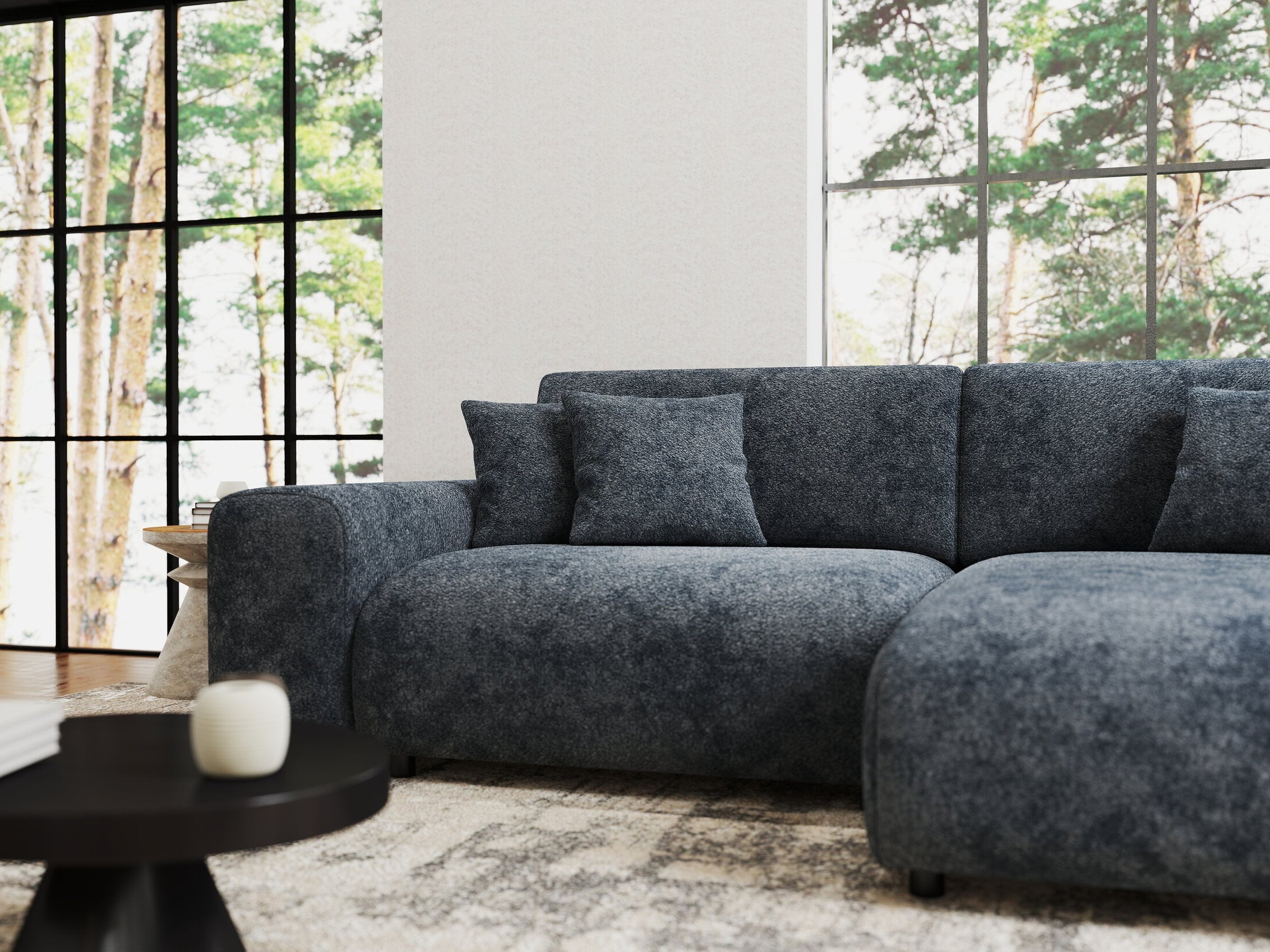 Colțar extensibil dumonde cu ladă de depozitare si sezut confortabil din spuma HR, Sarina Euphoria Gri Grafit 255x168 cm II