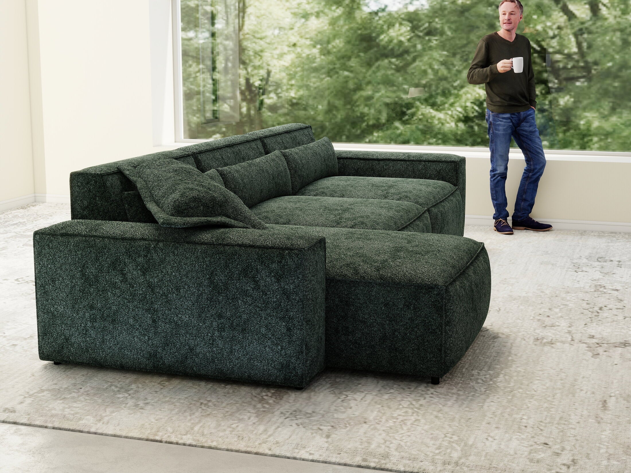 Colțar dumonde cu sezut confortabil din spuma HR, Marvelo XL Euphoria Verde 366x175 cm