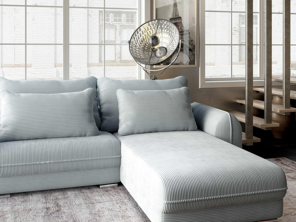 Colțar extensibil dumonde cu ladă de depozitare si sezut confortabil din spuma HR, Denver Zoom Gri Mint 275x185 cm II Fabrica