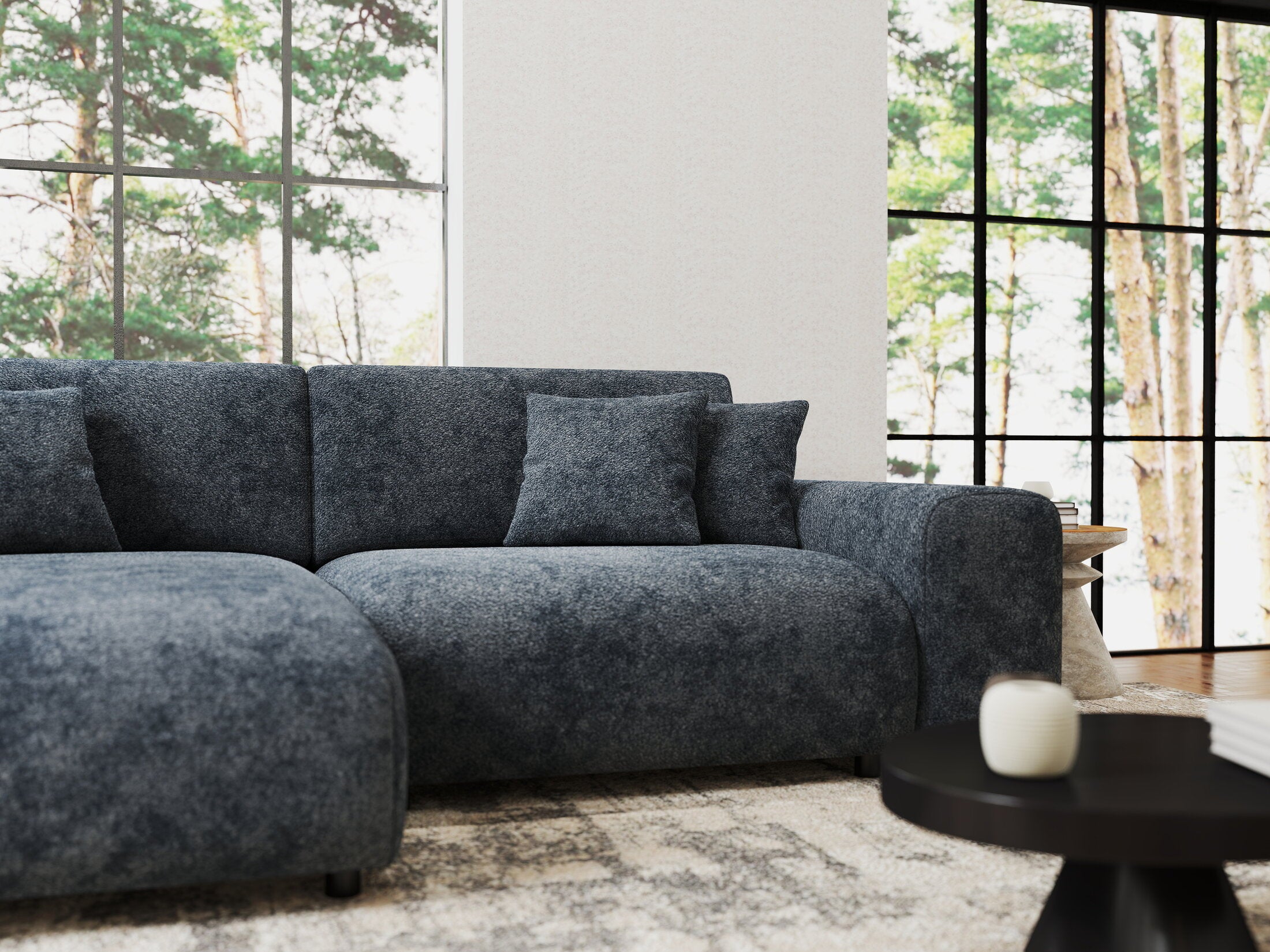 Colțar extensibil dumonde cu ladă de depozitare si sezut confortabil din spuma HR, Sarina Euphoria Gri Grafit 255x168 cm