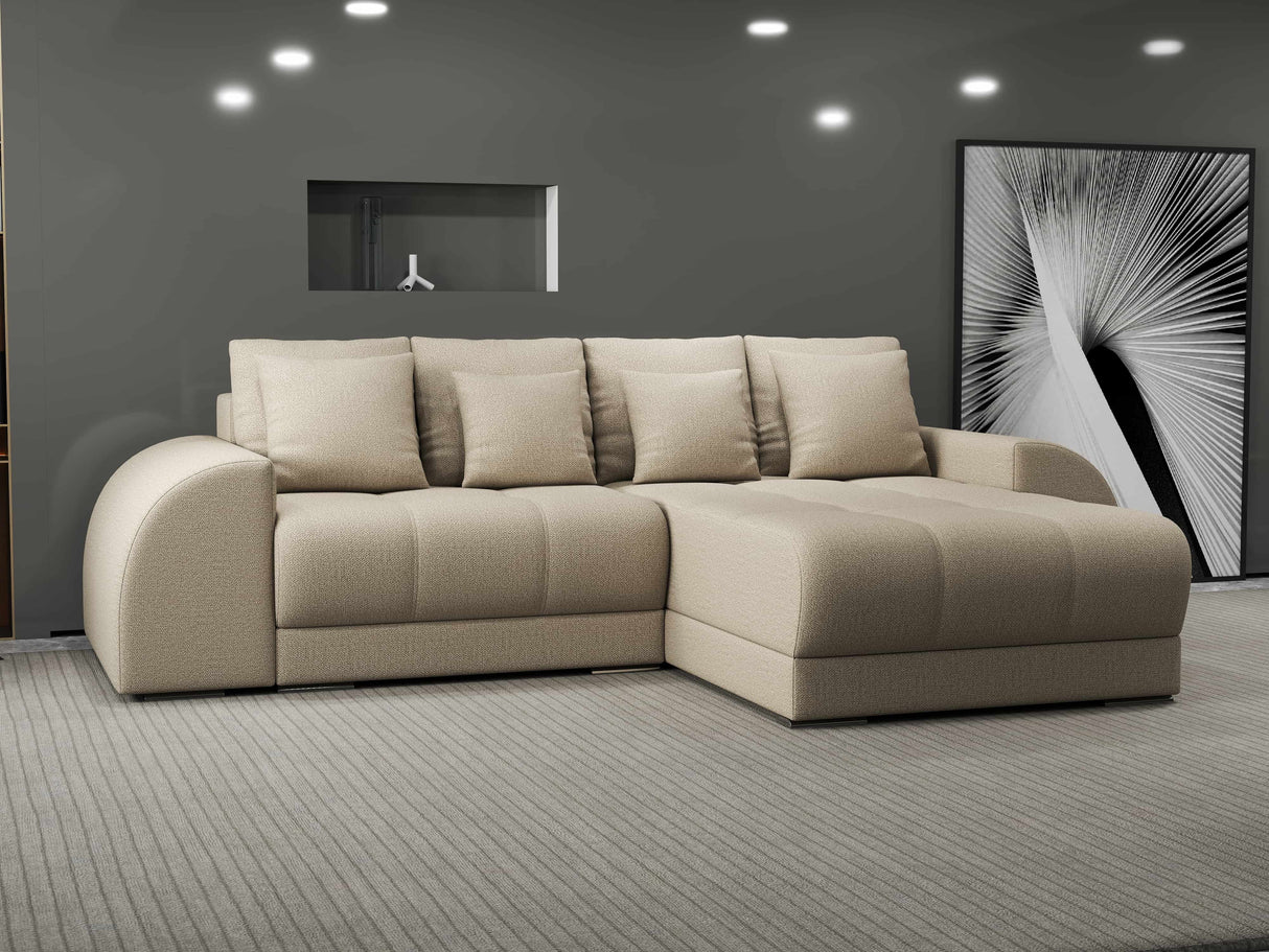 Colțar extensibil dumonde cu ladă de depozitare si sezut confortabil din spuma HR, Verona Enjoy Beige II 290x185 cm Fabrica