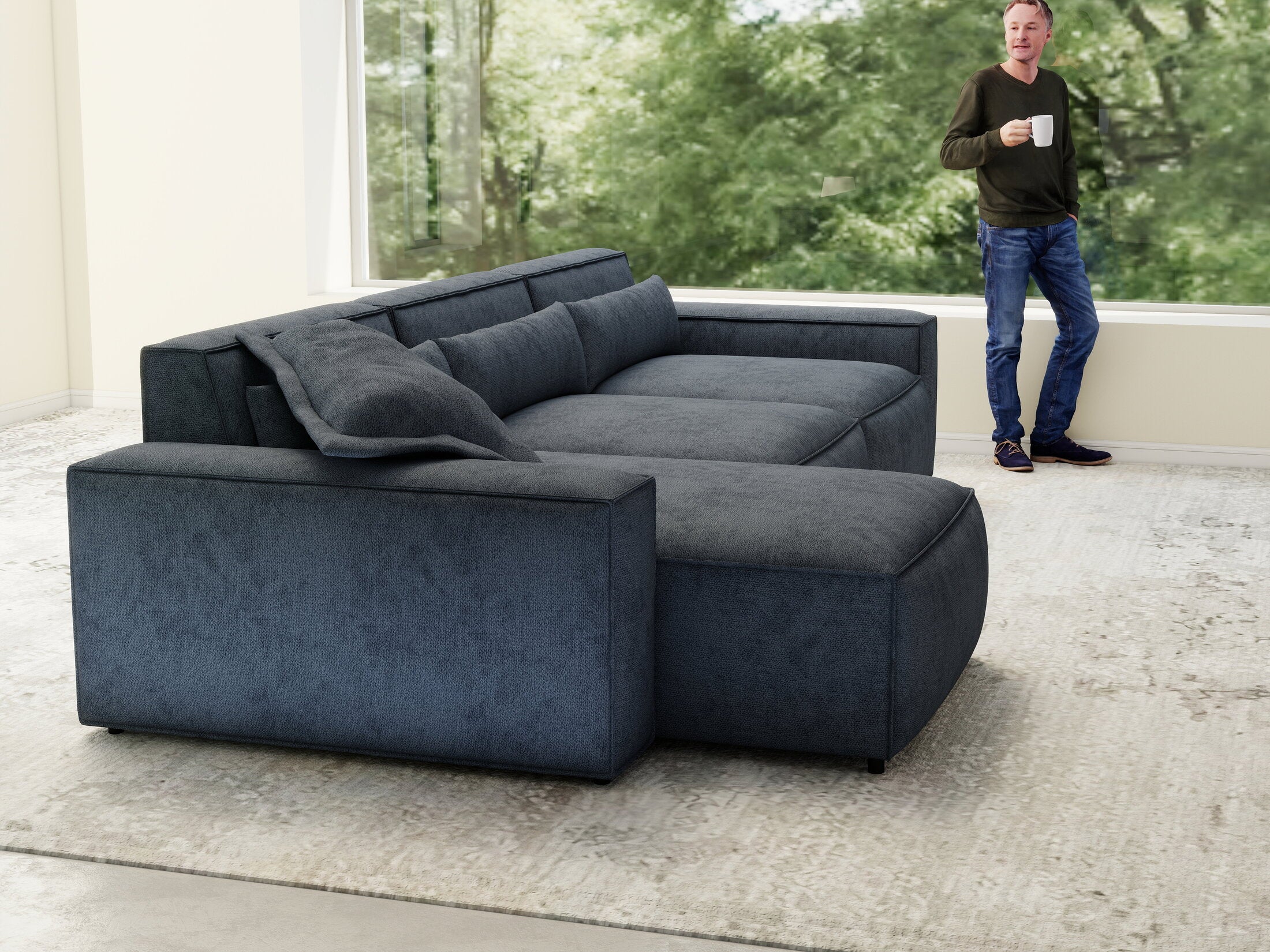 Colțar dumonde cu sezut confortabil din spuma HR, Marvelo XL Enjoy Antracit 366x175 cm